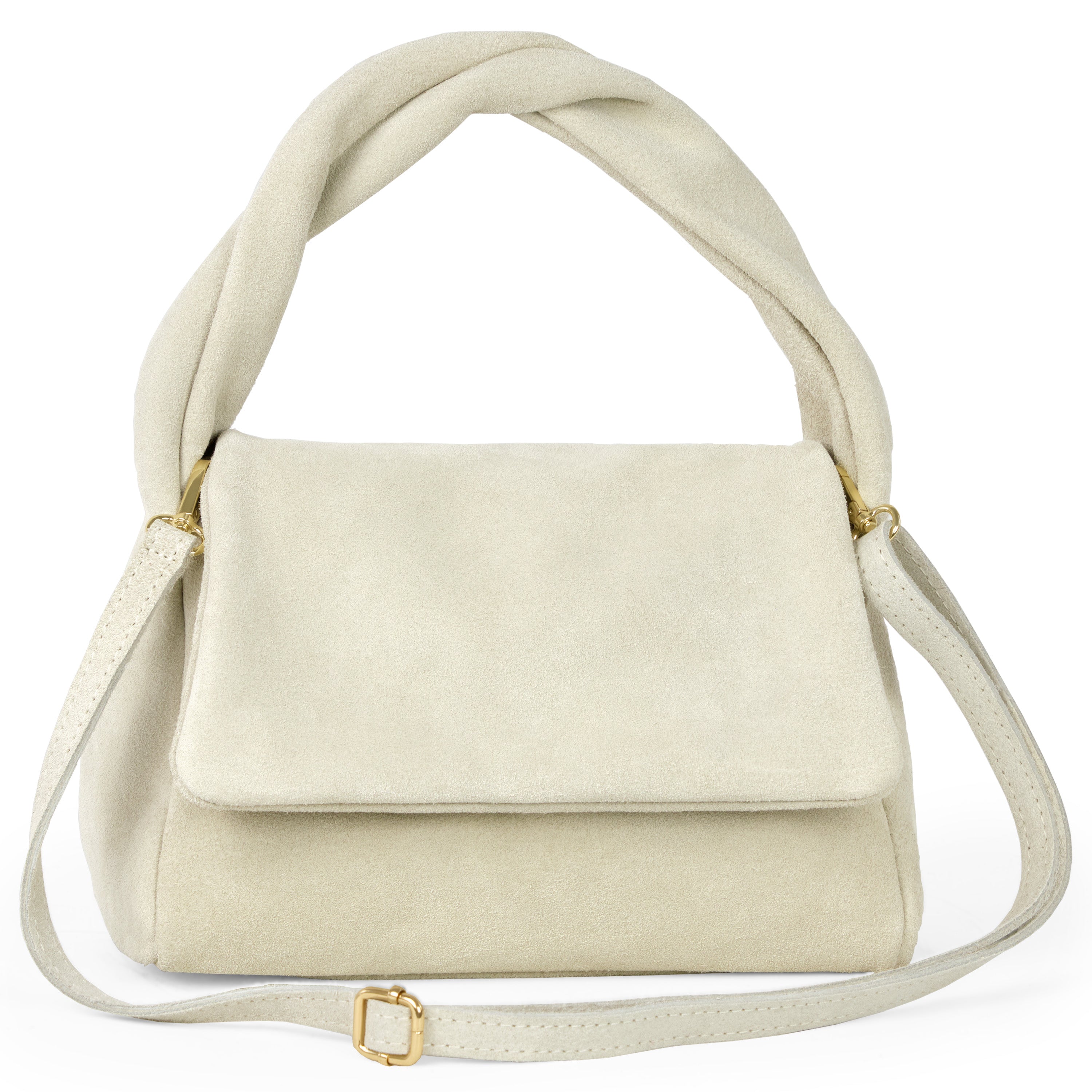 Italian Genuine Suede Top-Handle Bag with Adjustable Strap