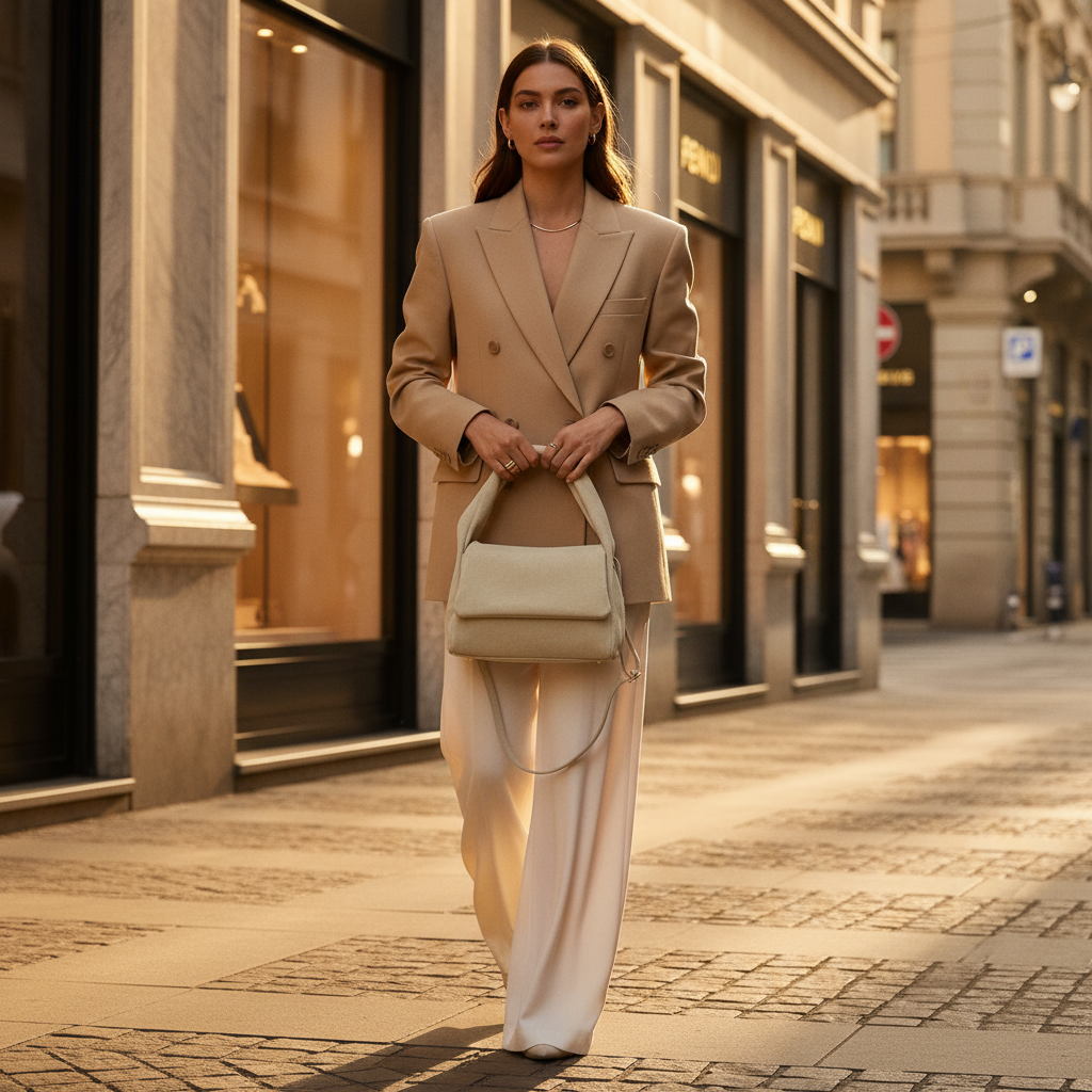 Italian Genuine Suede Top-Handle Bag with Adjustable Strap