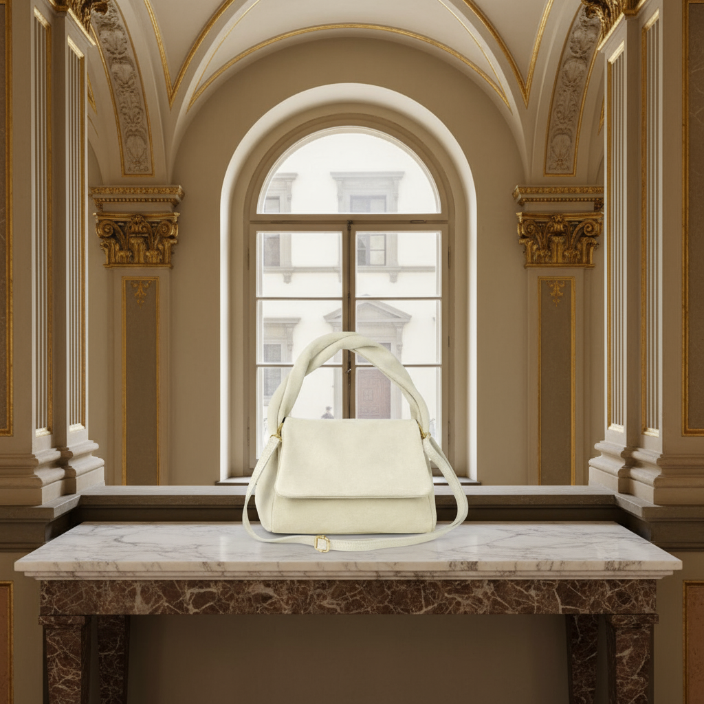 Italian Genuine Suede Top-Handle Bag with Adjustable Strap