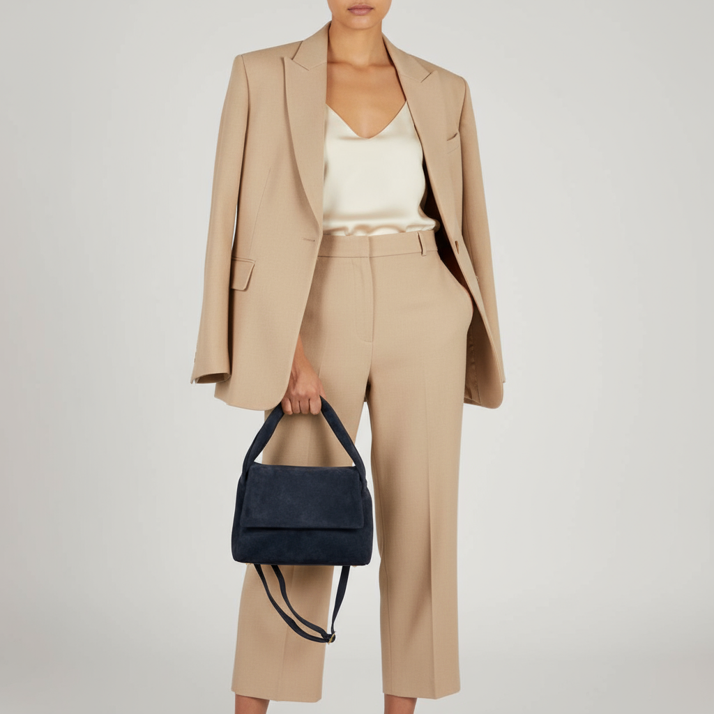 Italian Genuine Suede Top-Handle Bag with Adjustable Strap