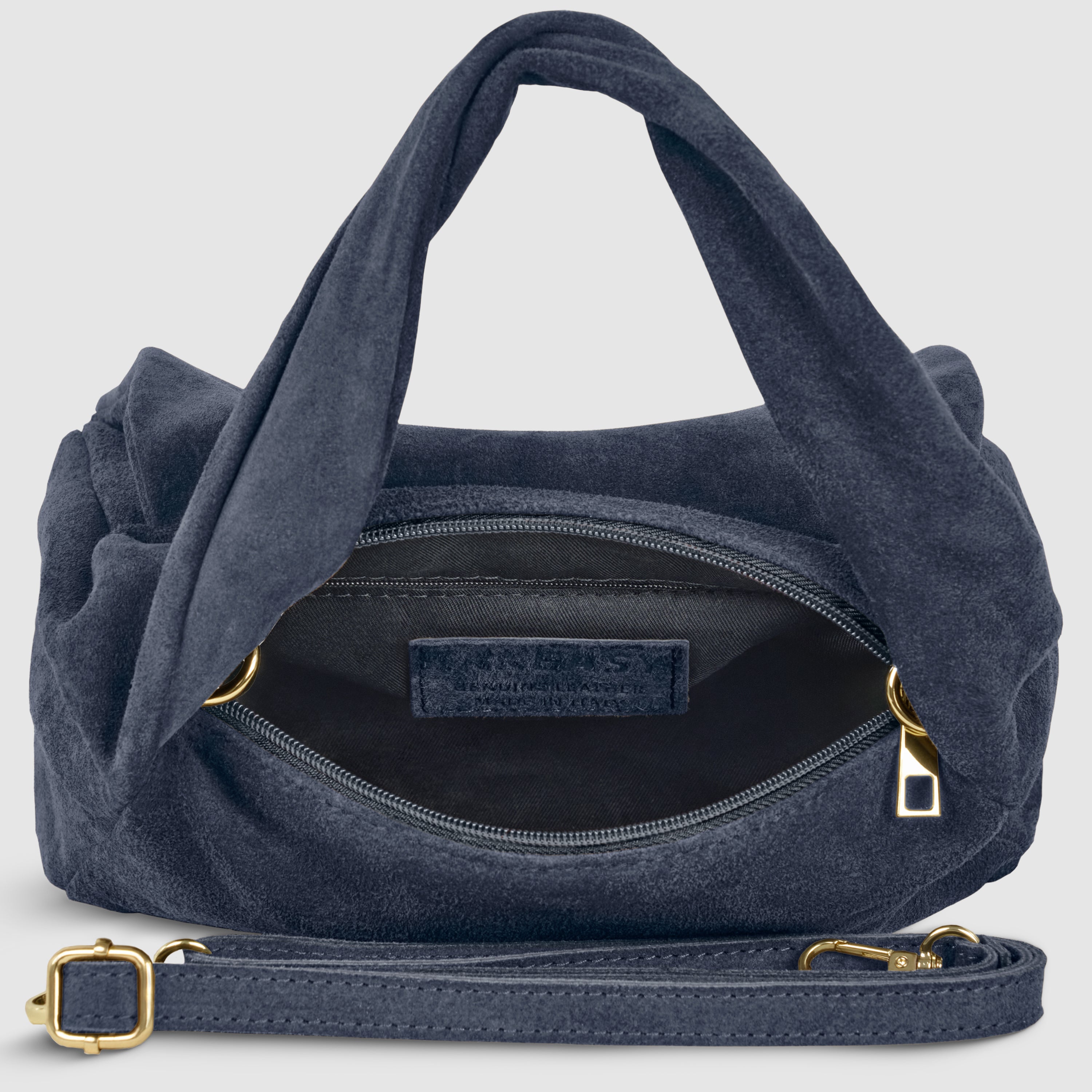 Italian Genuine Suede Top-Handle Bag with Adjustable Strap