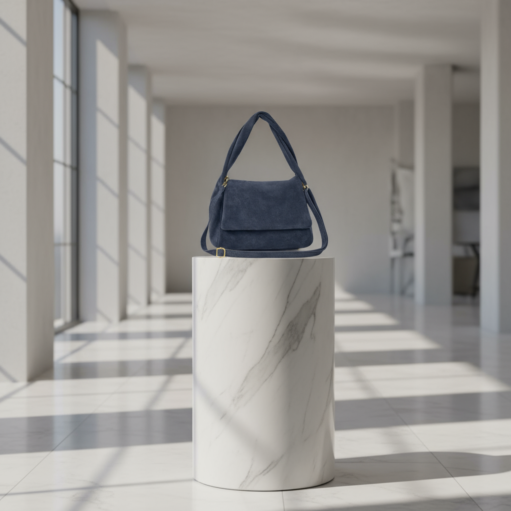 Italian Genuine Suede Top-Handle Bag with Adjustable Strap