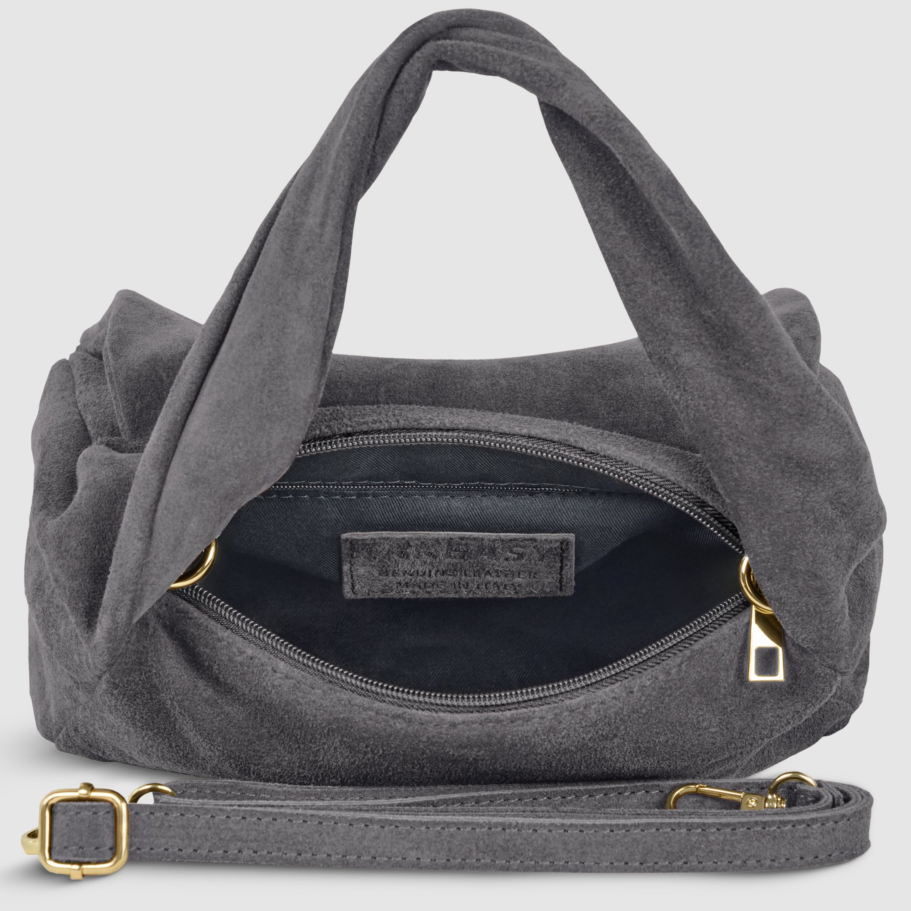 Italian Genuine Suede Top-Handle Bag with Adjustable Strap