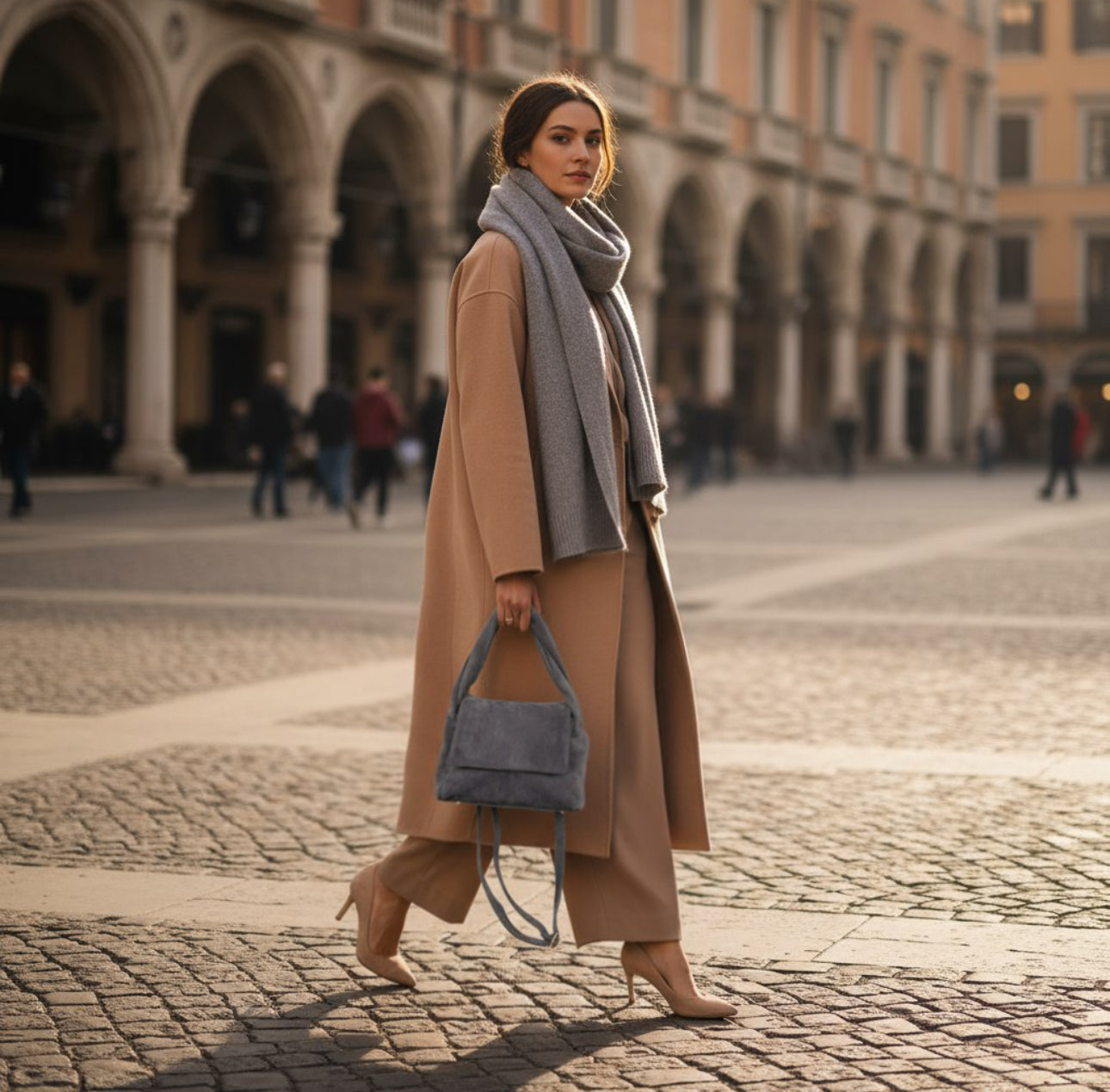 Italian Genuine Suede Top-Handle Bag with Adjustable Strap