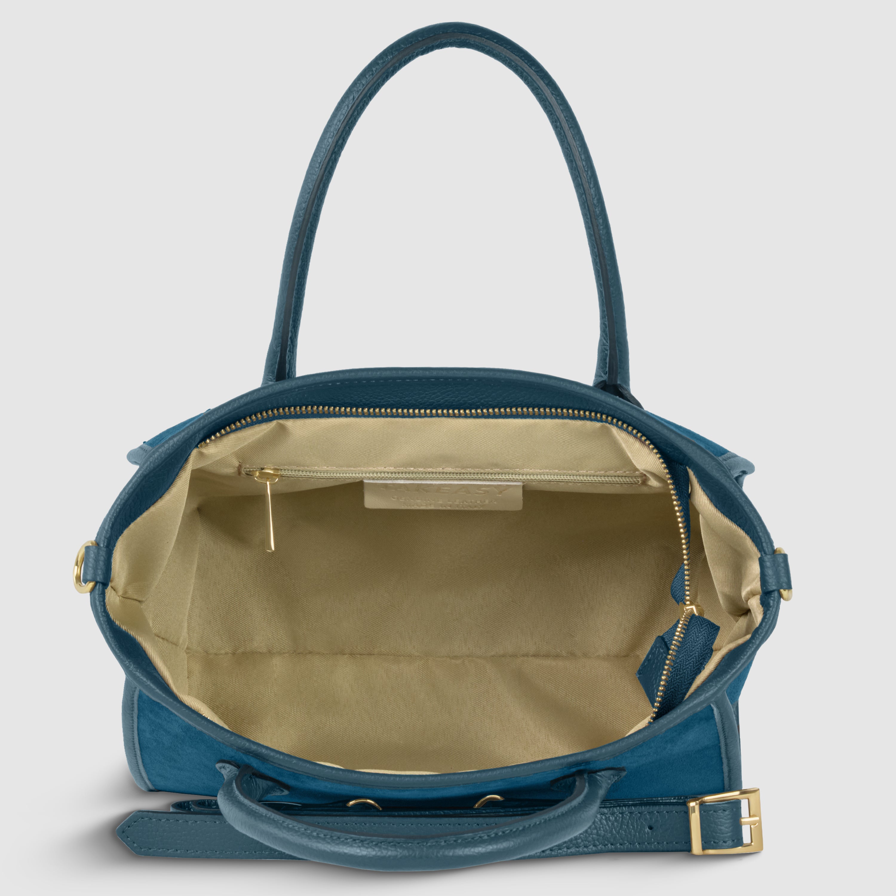 Italian Genuine Suede Top-Handle Bag in Brown and Tan