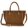 Structured Italian suede top-handle bag in brown with removable crossbody strap