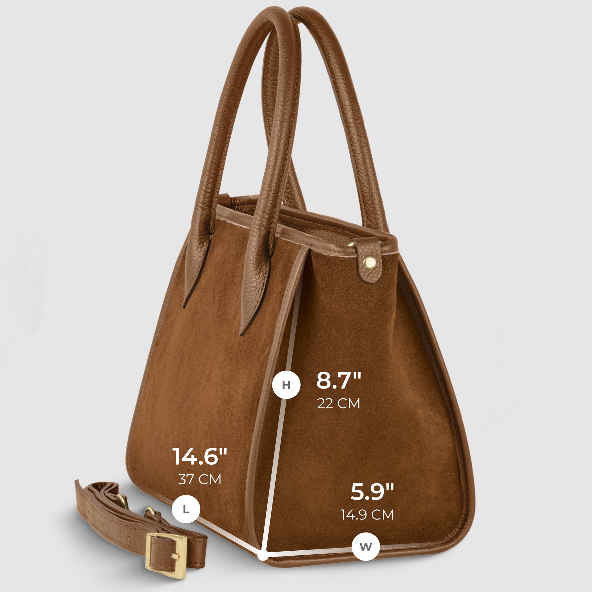 Italian Genuine Suede Top-Handle Bag in Brown and Tan
