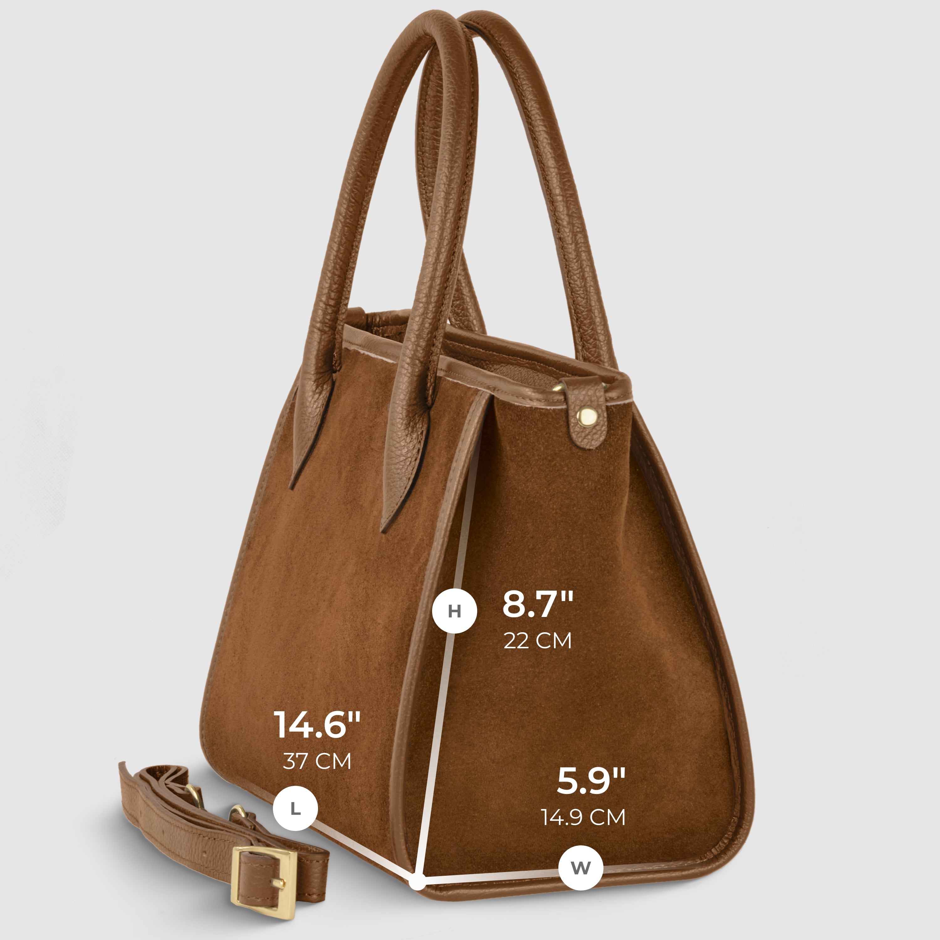 Italian Genuine Suede Top-Handle Bag in Brown and Tan