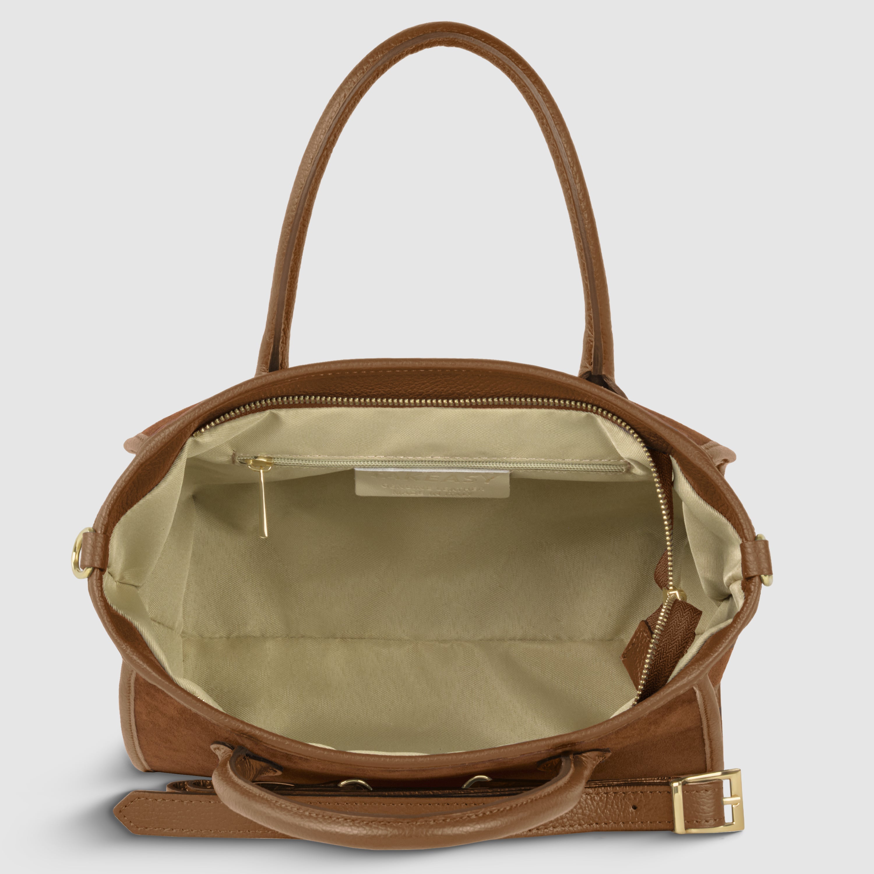 Italian Genuine Suede Top-Handle Bag in Brown and Tan