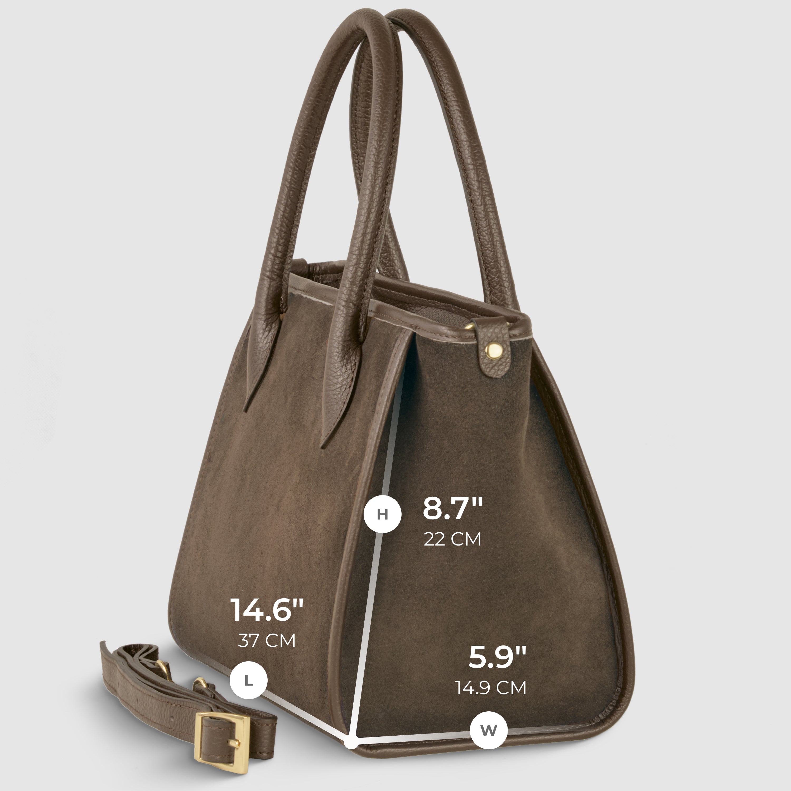 Italian Genuine Suede Top-Handle Bag in Brown and Tan