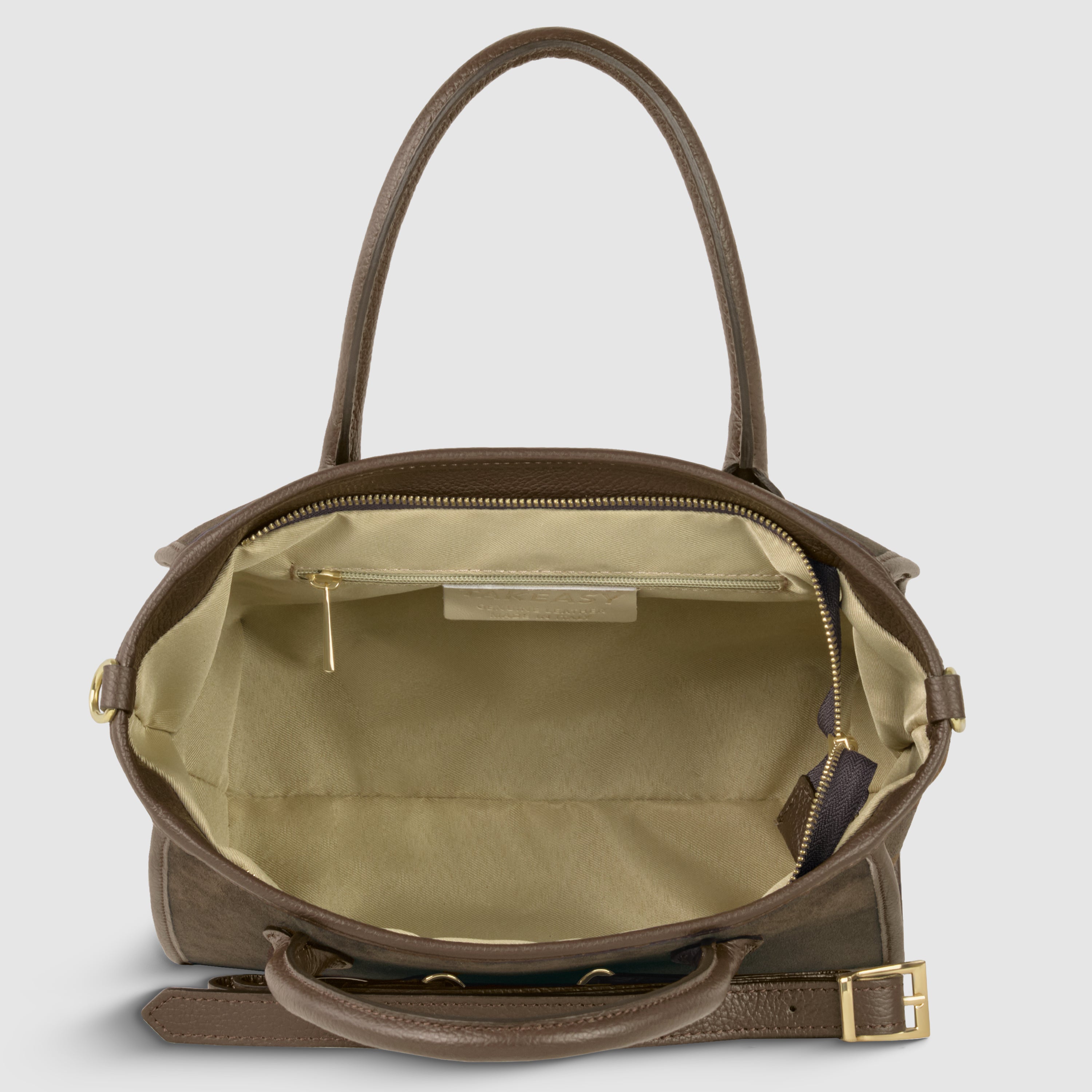 Italian Genuine Suede Top-Handle Bag in Brown and Tan