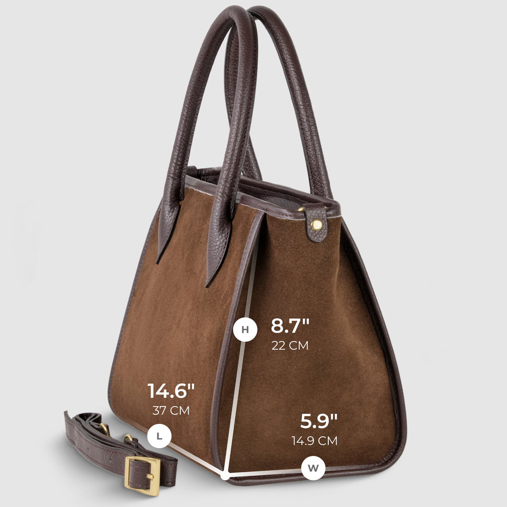 Italian Genuine Suede Top-Handle Bag in Brown and Tan