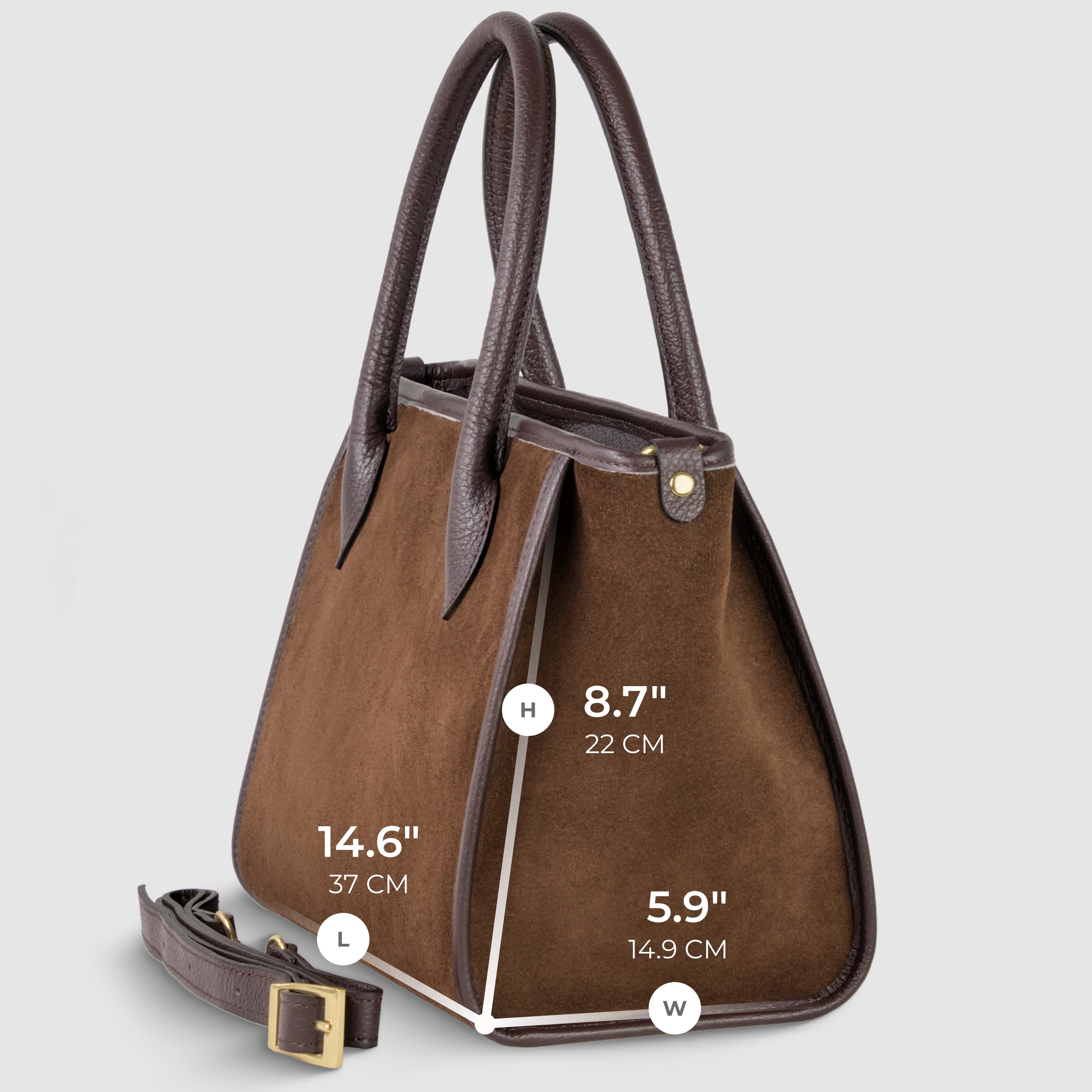 Italian Genuine Suede Top-Handle Bag in Brown and Tan