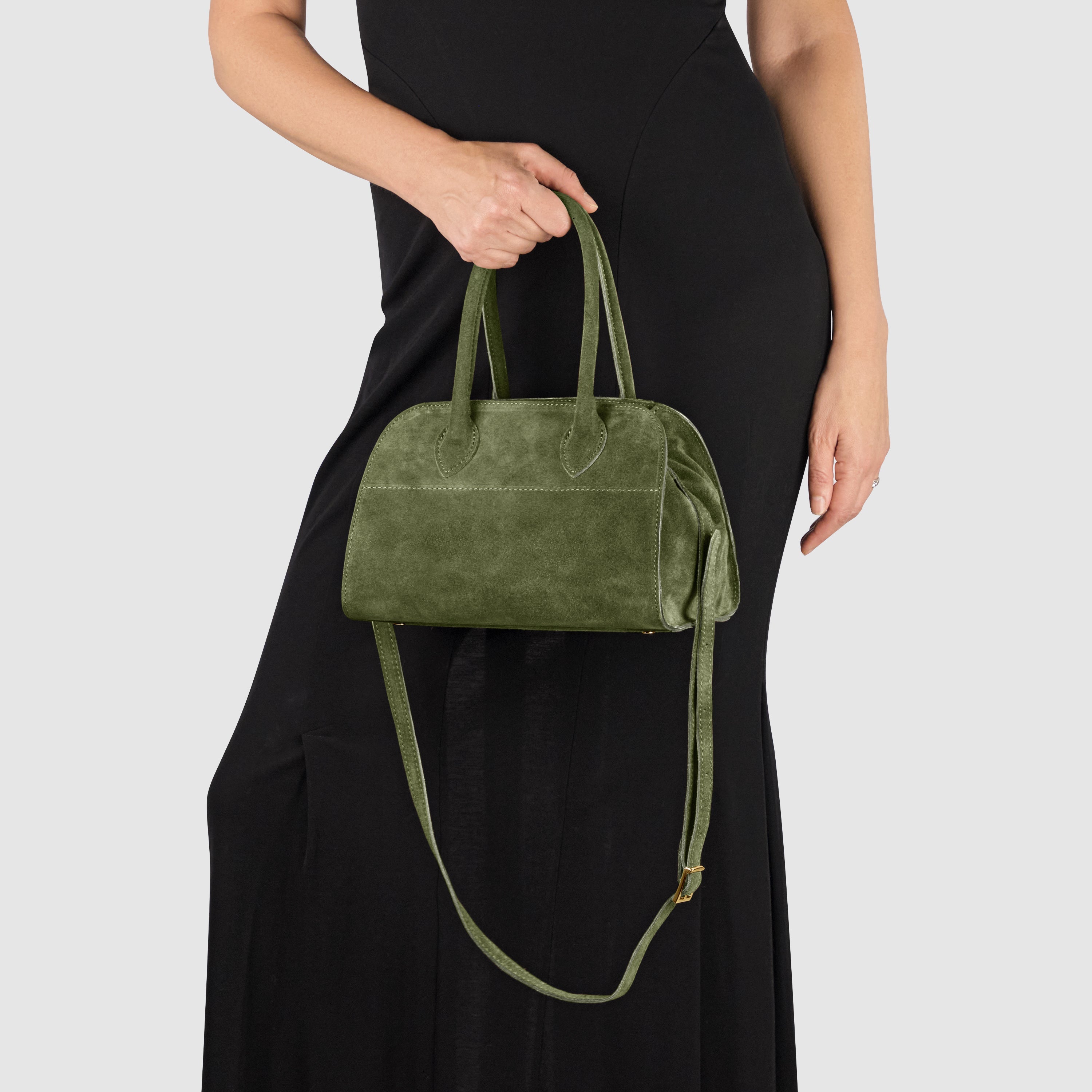 Italian Genuine Suede Compact Structured Top-Handle Bag