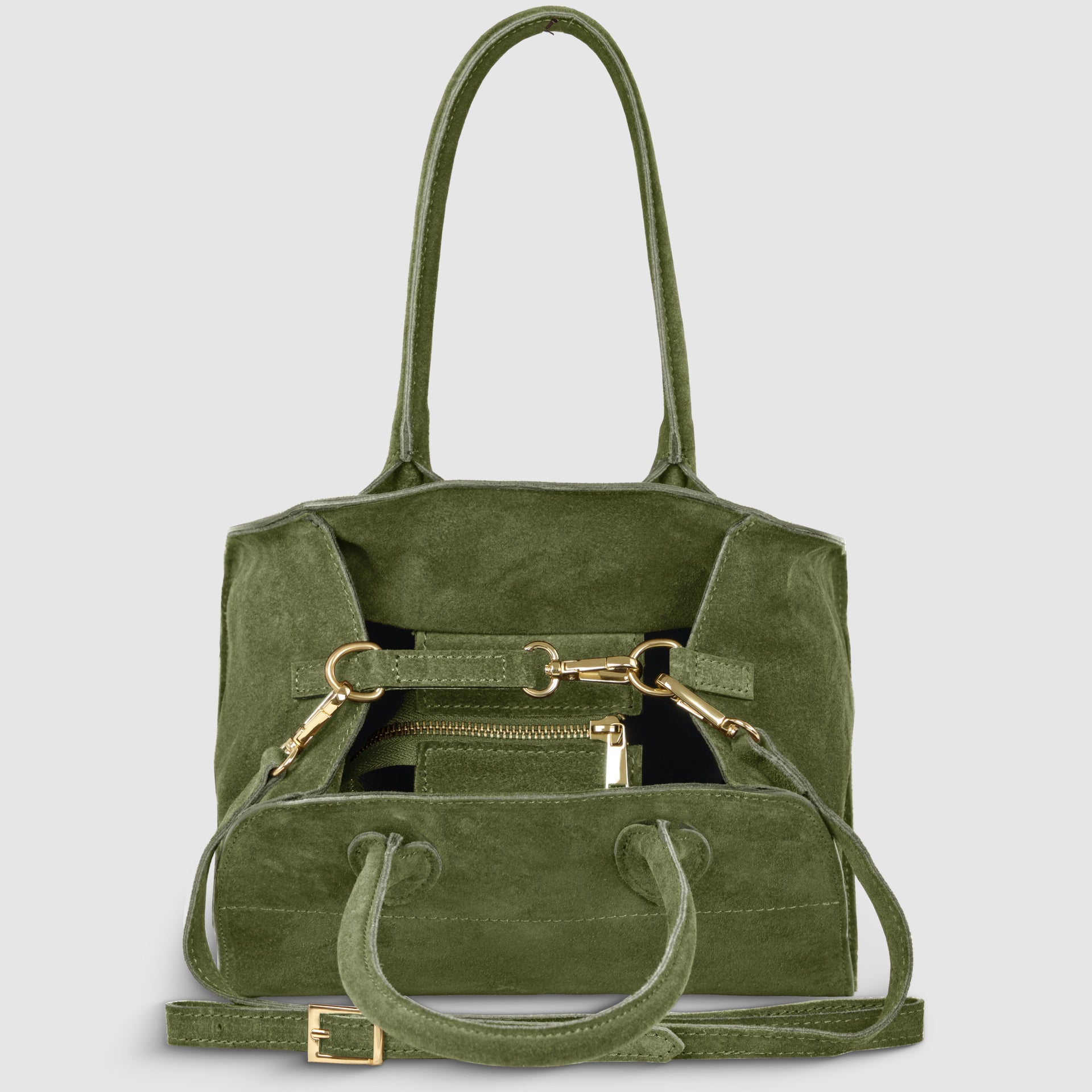 Italian Genuine Suede Compact Structured Top-Handle Bag