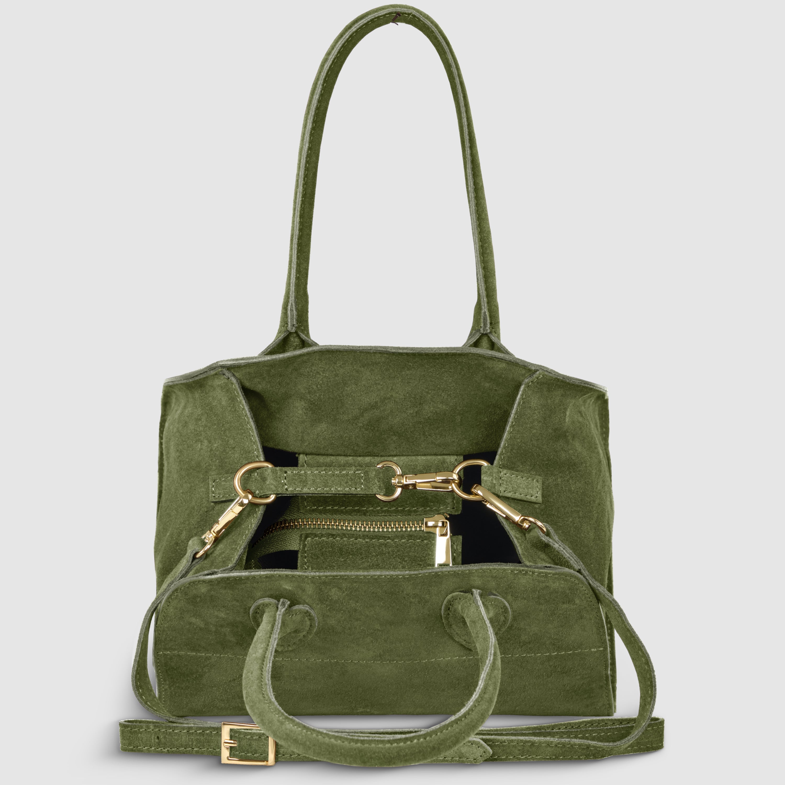 Italian Genuine Suede Compact Structured Top-Handle Bag