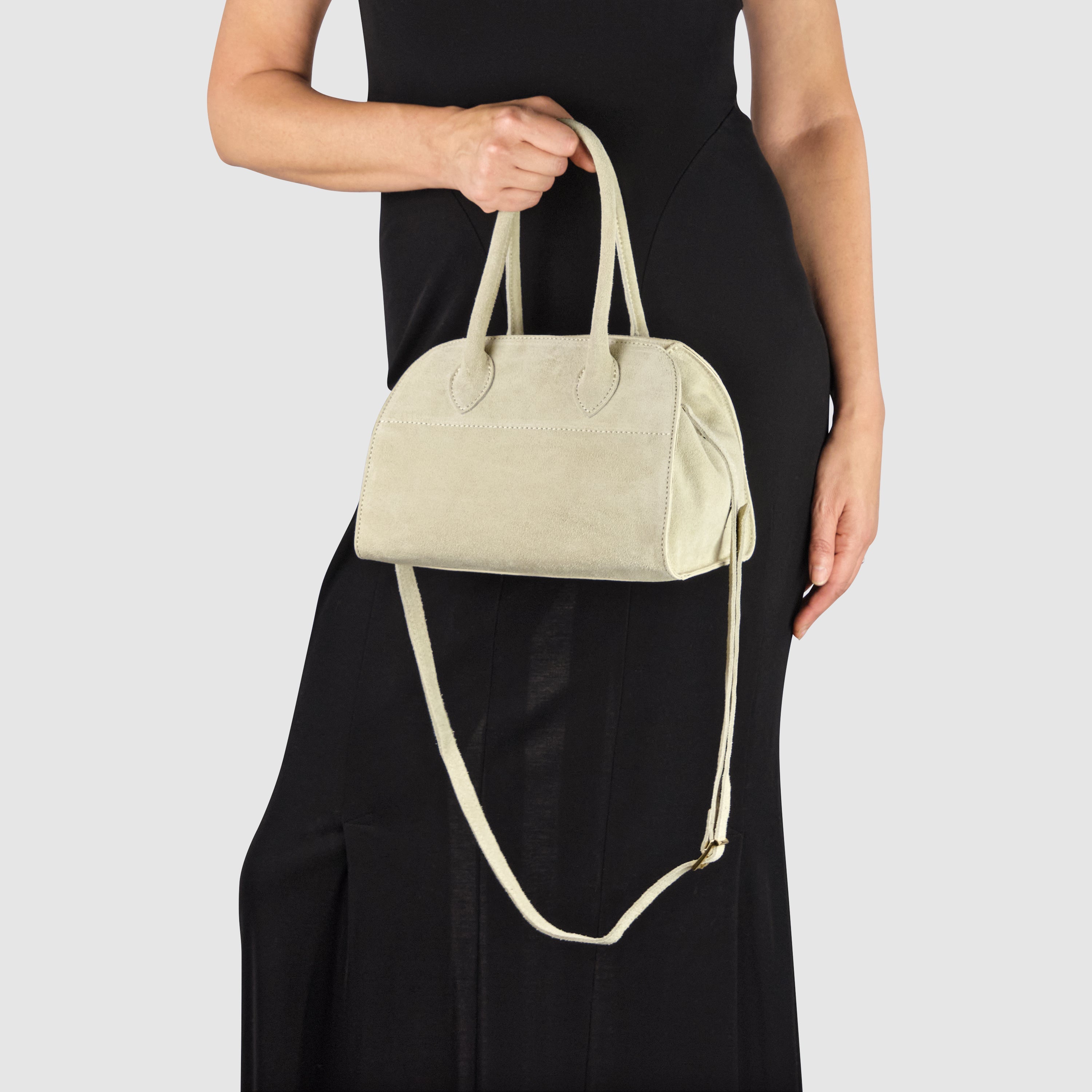 Italian Genuine Suede Compact Structured Top-Handle Bag