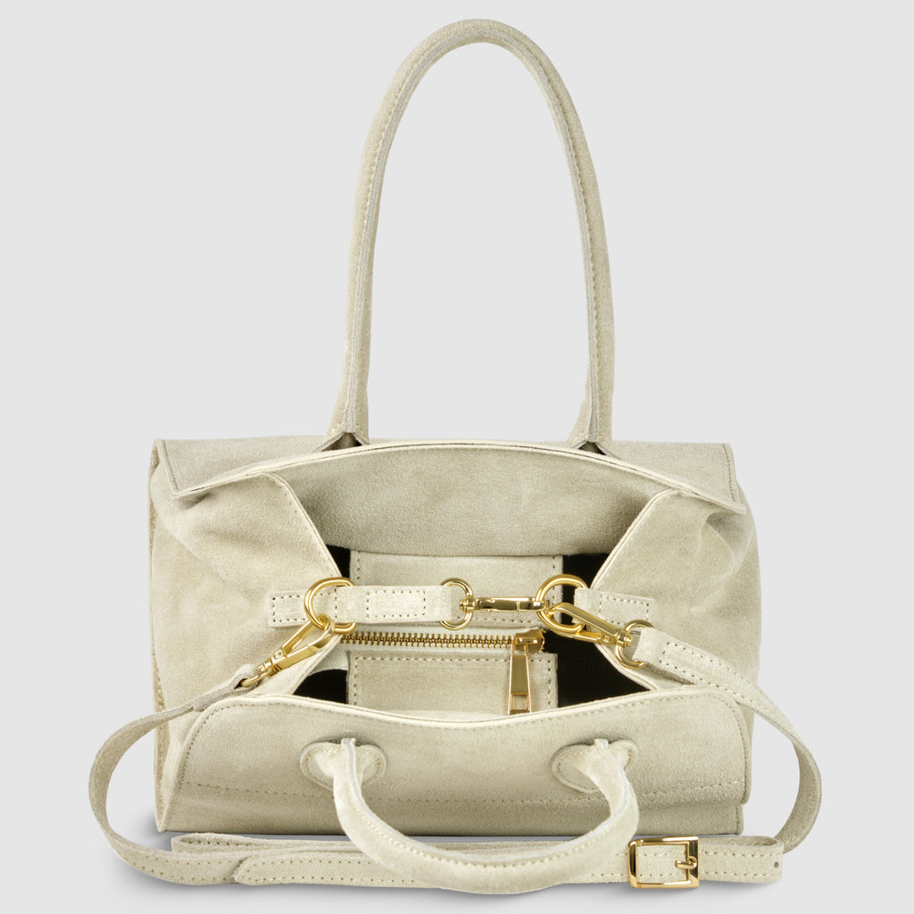 Italian Genuine Suede Compact Structured Top-Handle Bag