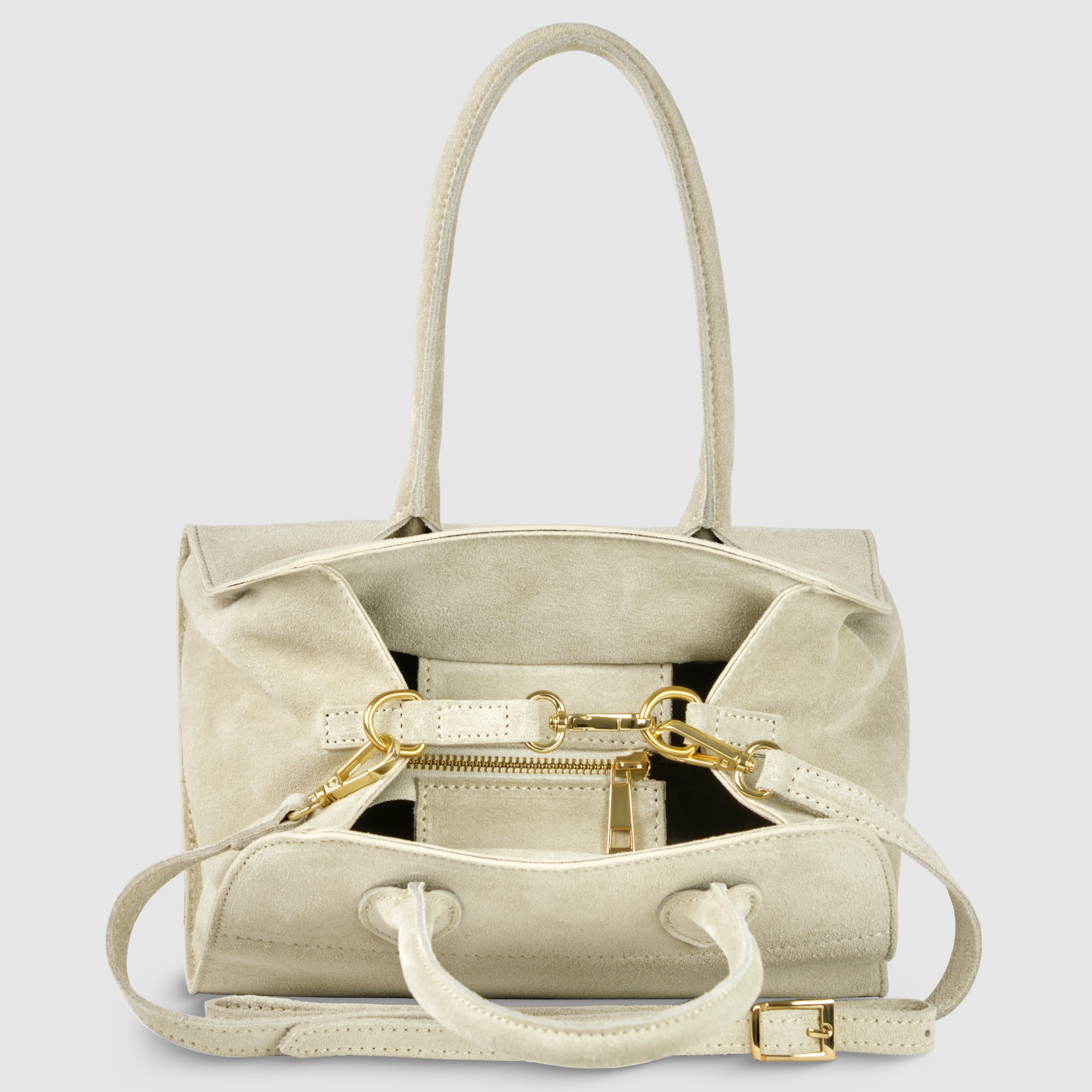 Italian Genuine Suede Compact Structured Top-Handle Bag