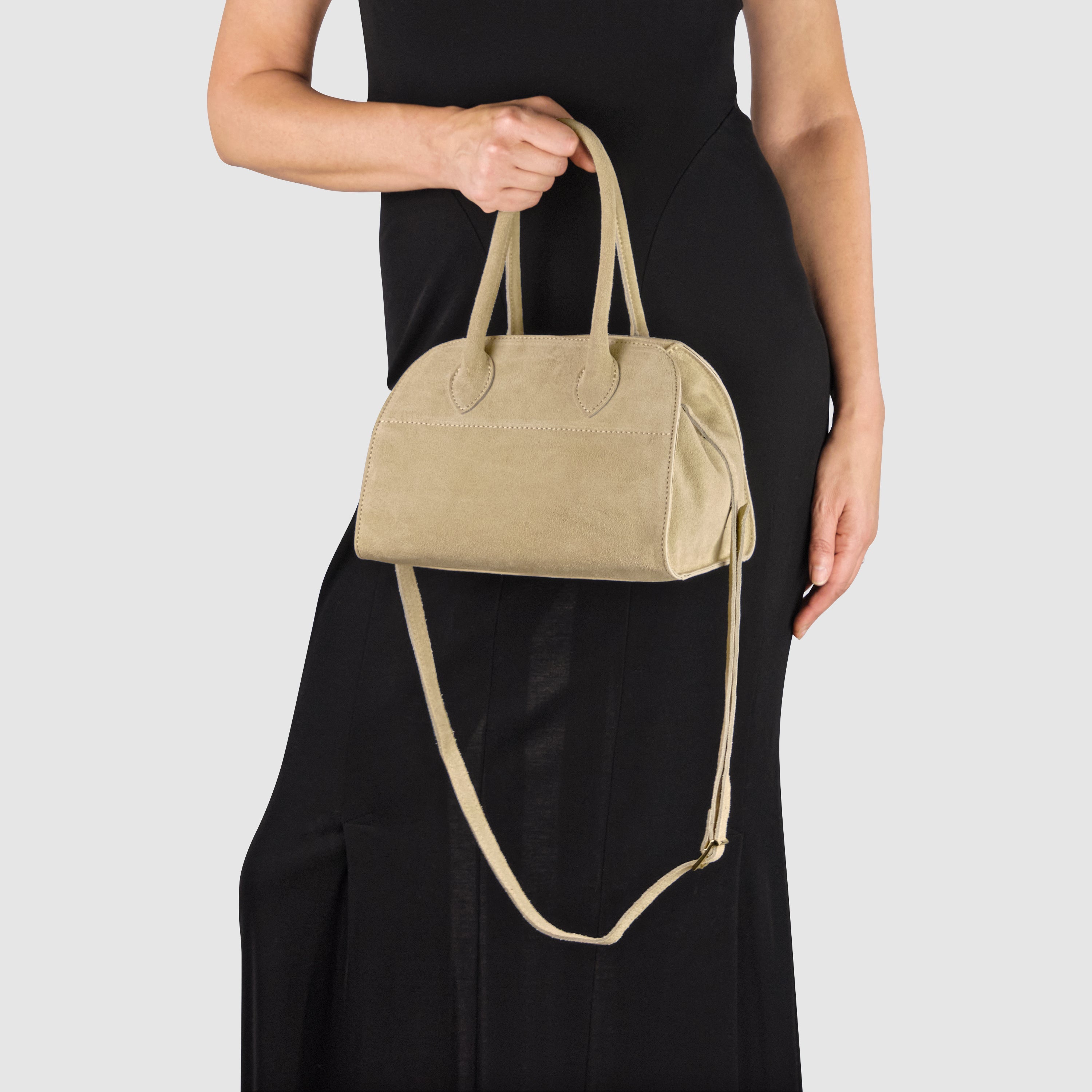 Italian Genuine Suede Compact Structured Top-Handle Bag
