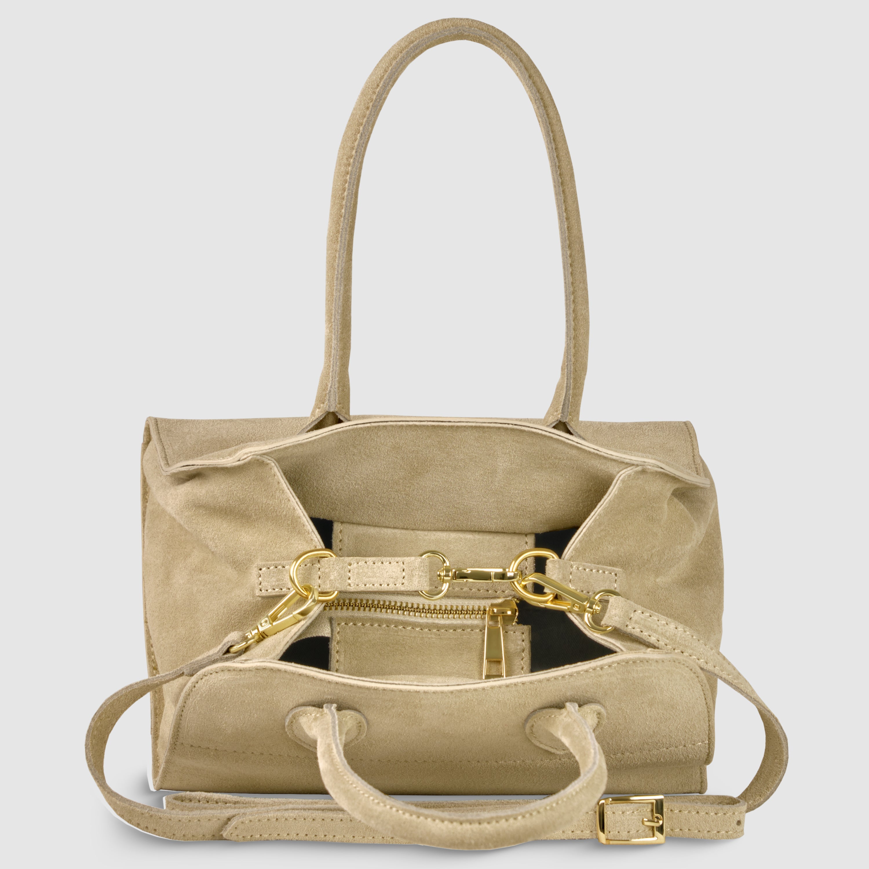 Italian Genuine Suede Compact Structured Top-Handle Bag