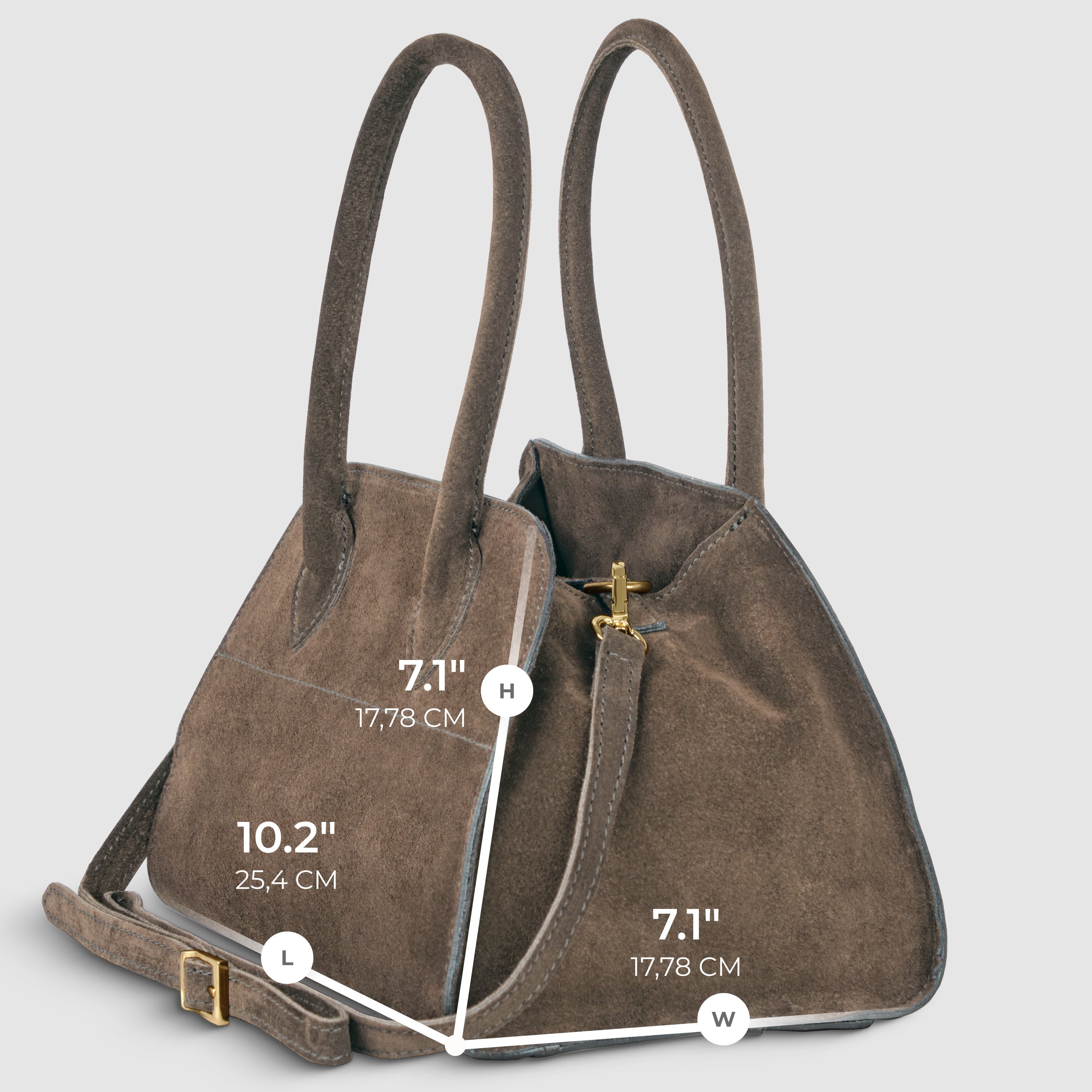 Italian Genuine Suede Compact Structured Top-Handle Bag