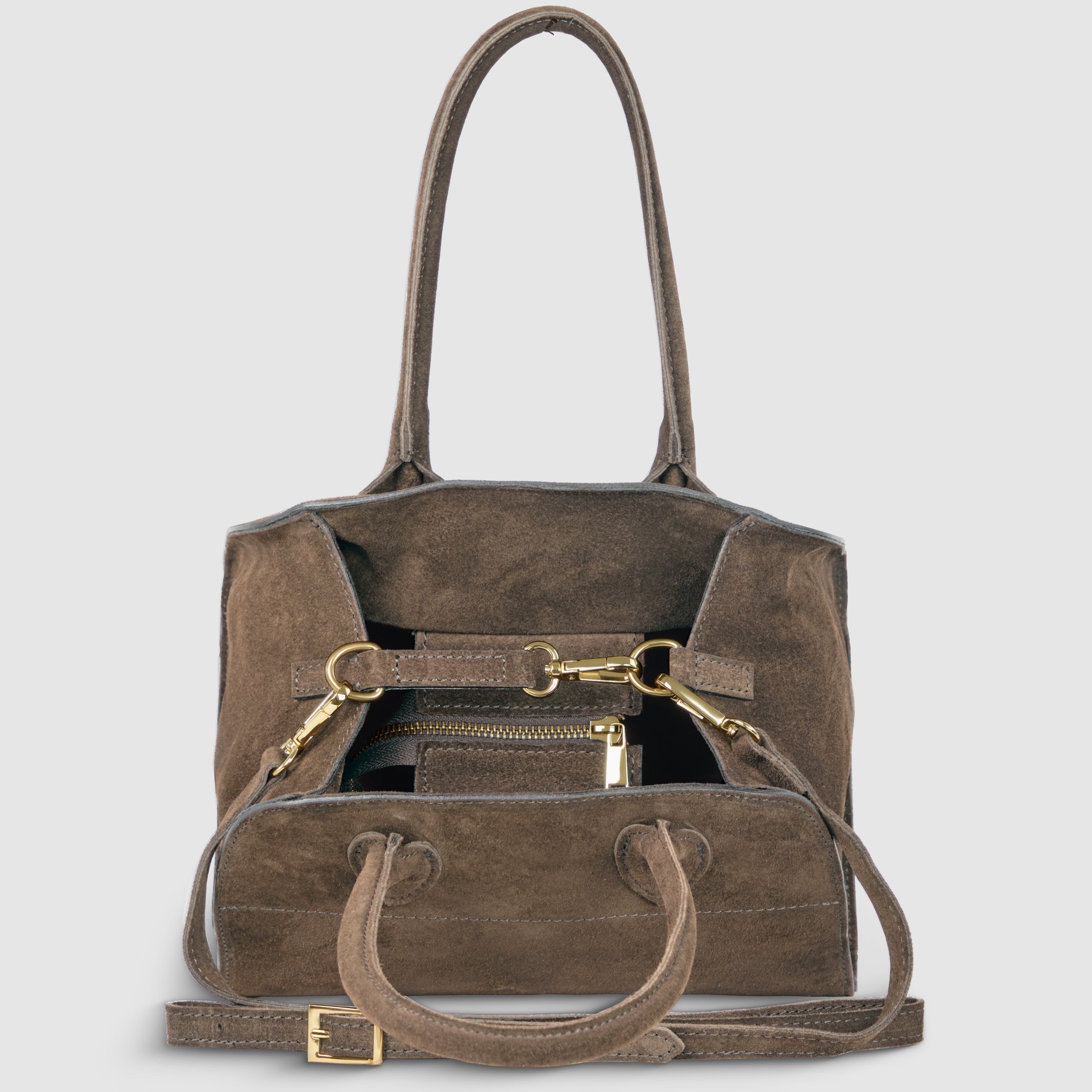 Italian Genuine Suede Compact Structured Top-Handle Bag