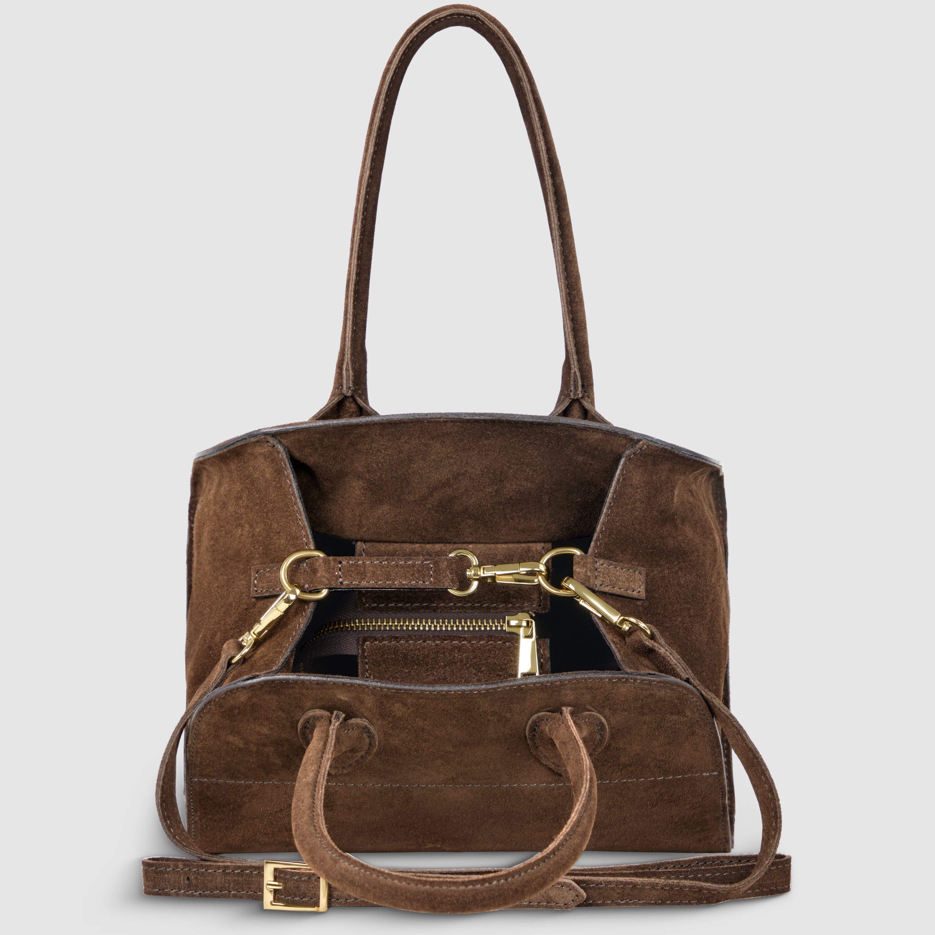 Italian Genuine Suede Compact Structured Top-Handle Bag