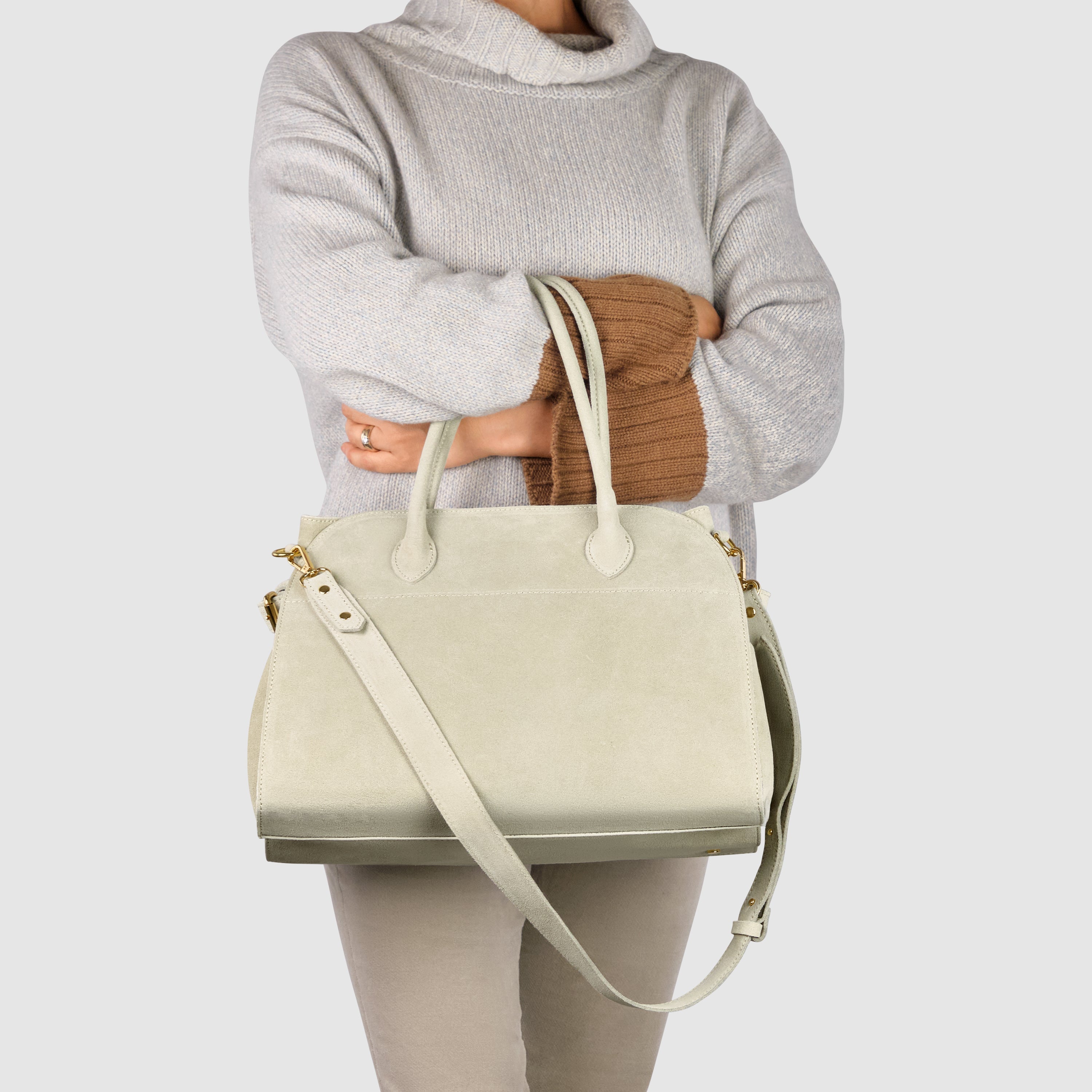 Italian Genuine Suede Top-Handle Bag with Detachable Strap