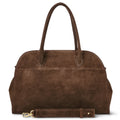 Brown Italian genuine suede top-handle bag with structured silhouette
