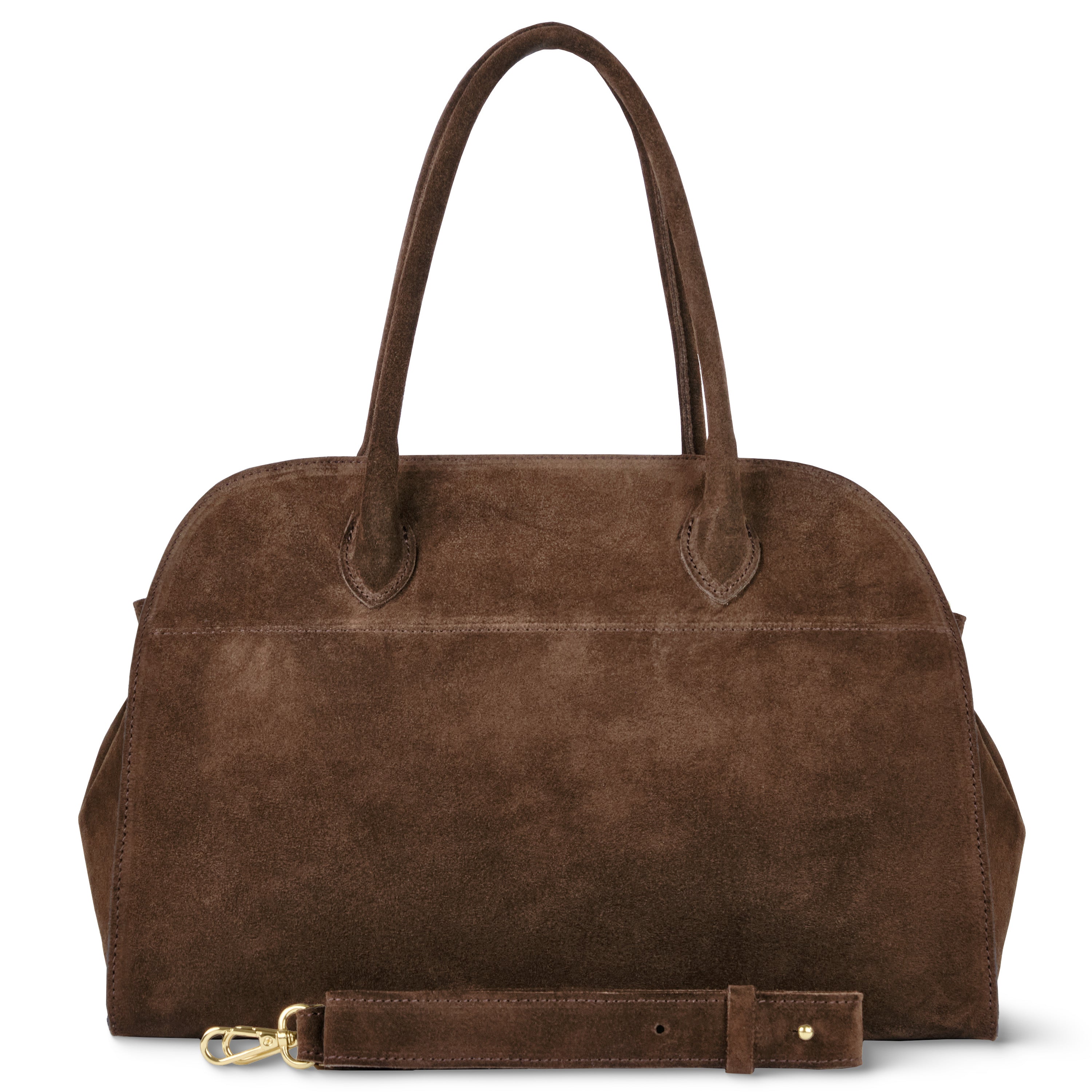 Brown Italian genuine suede top-handle bag with structured silhouette