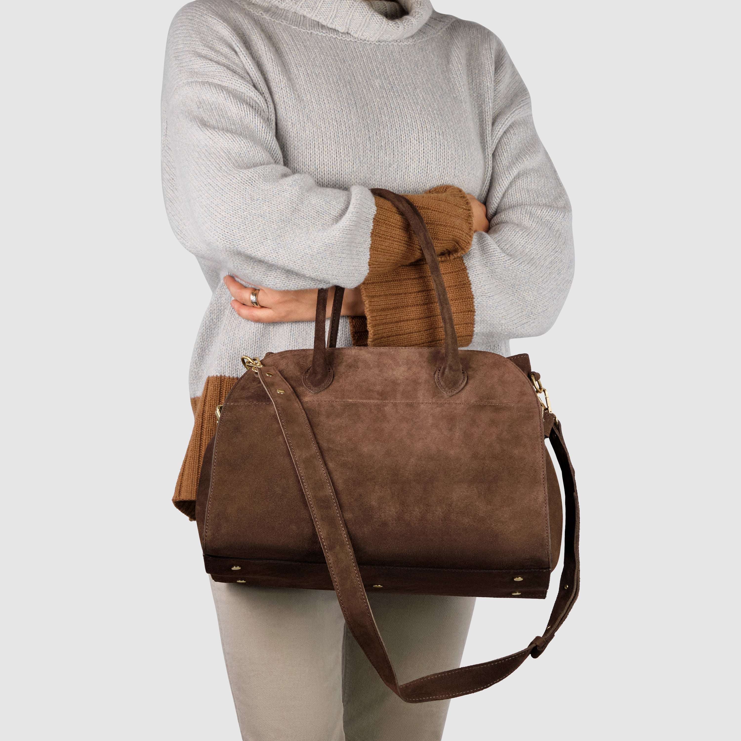 Italian Genuine Suede Top-Handle Bag with Detachable Strap