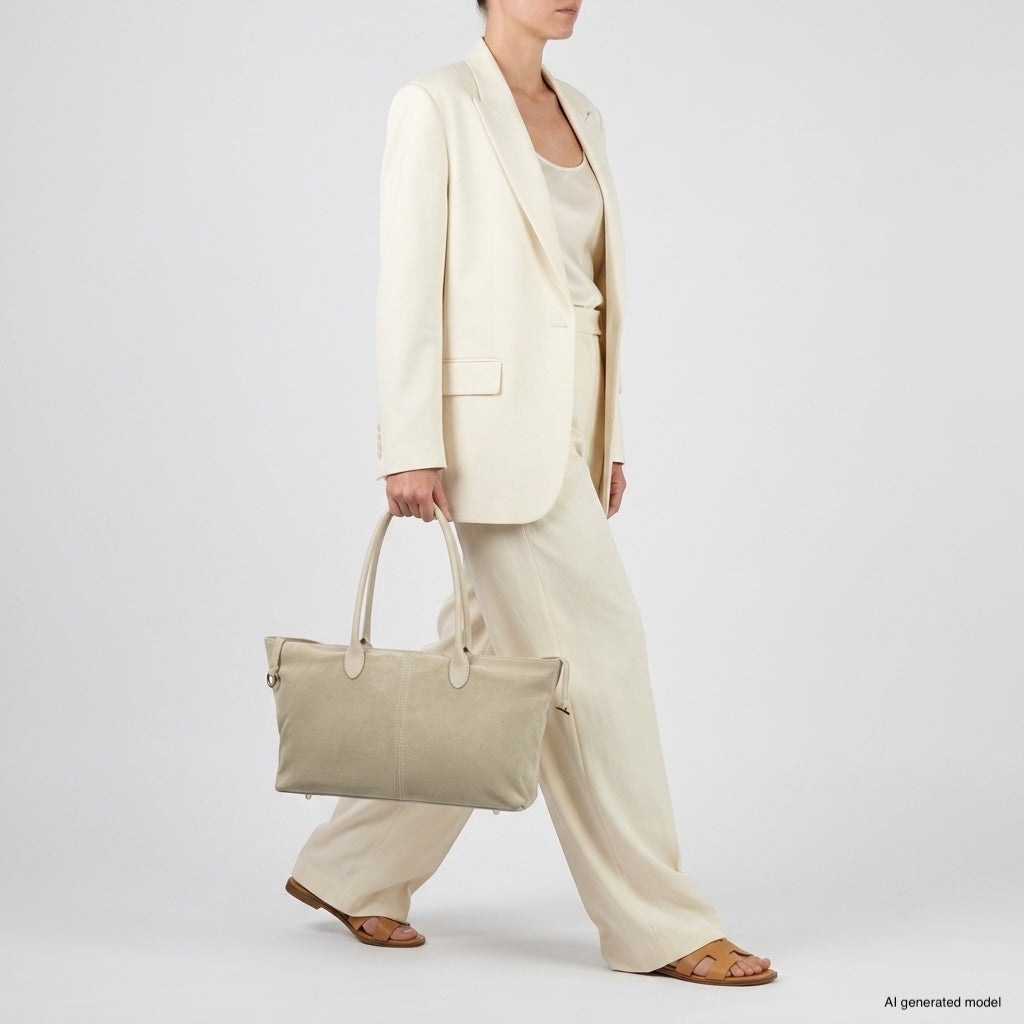 Large Italian Genuine Suede Carryall Tote Bag