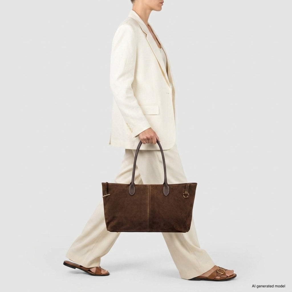 Large Italian Genuine Suede Carryall Tote Bag