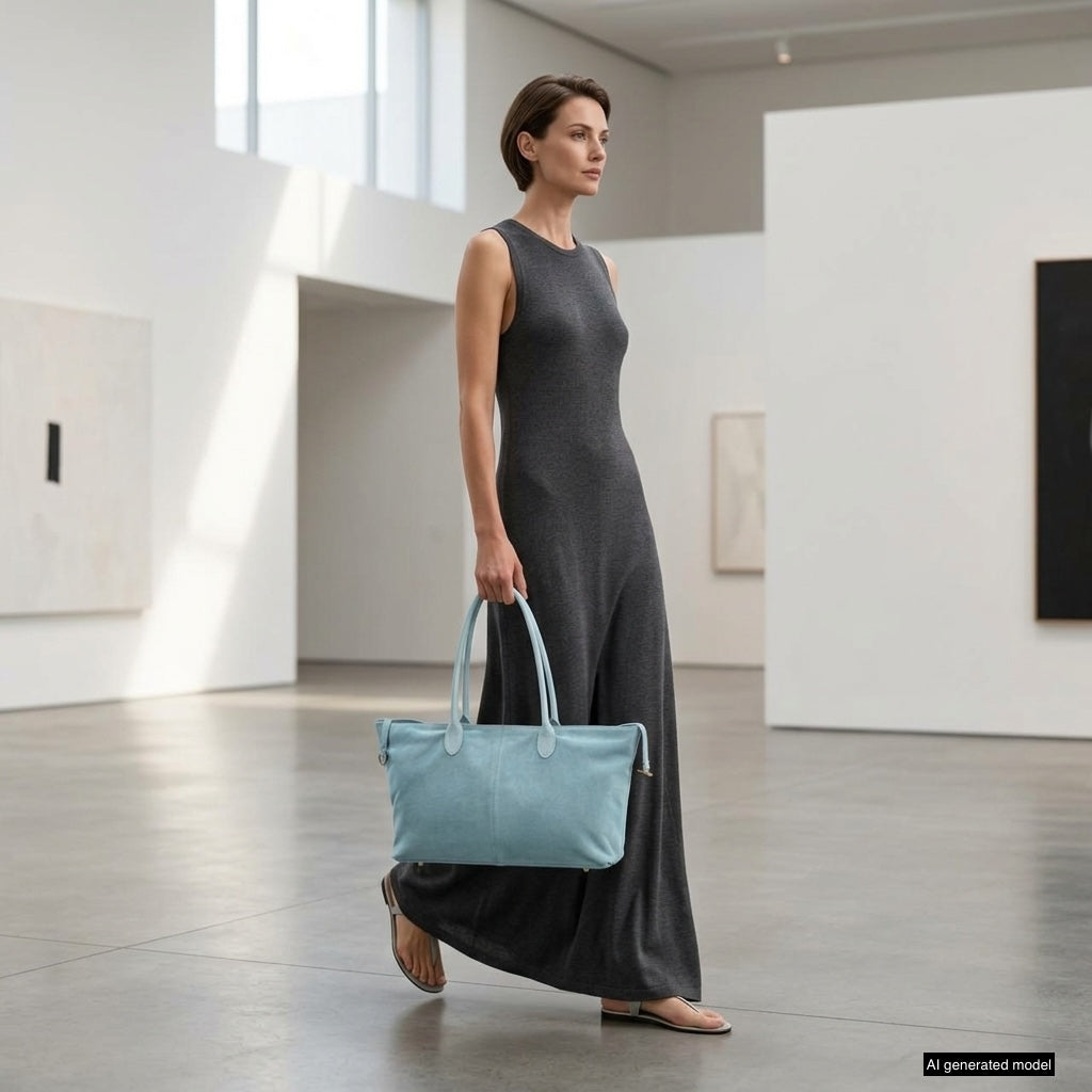 Large Italian Genuine Suede Carryall Tote Bag