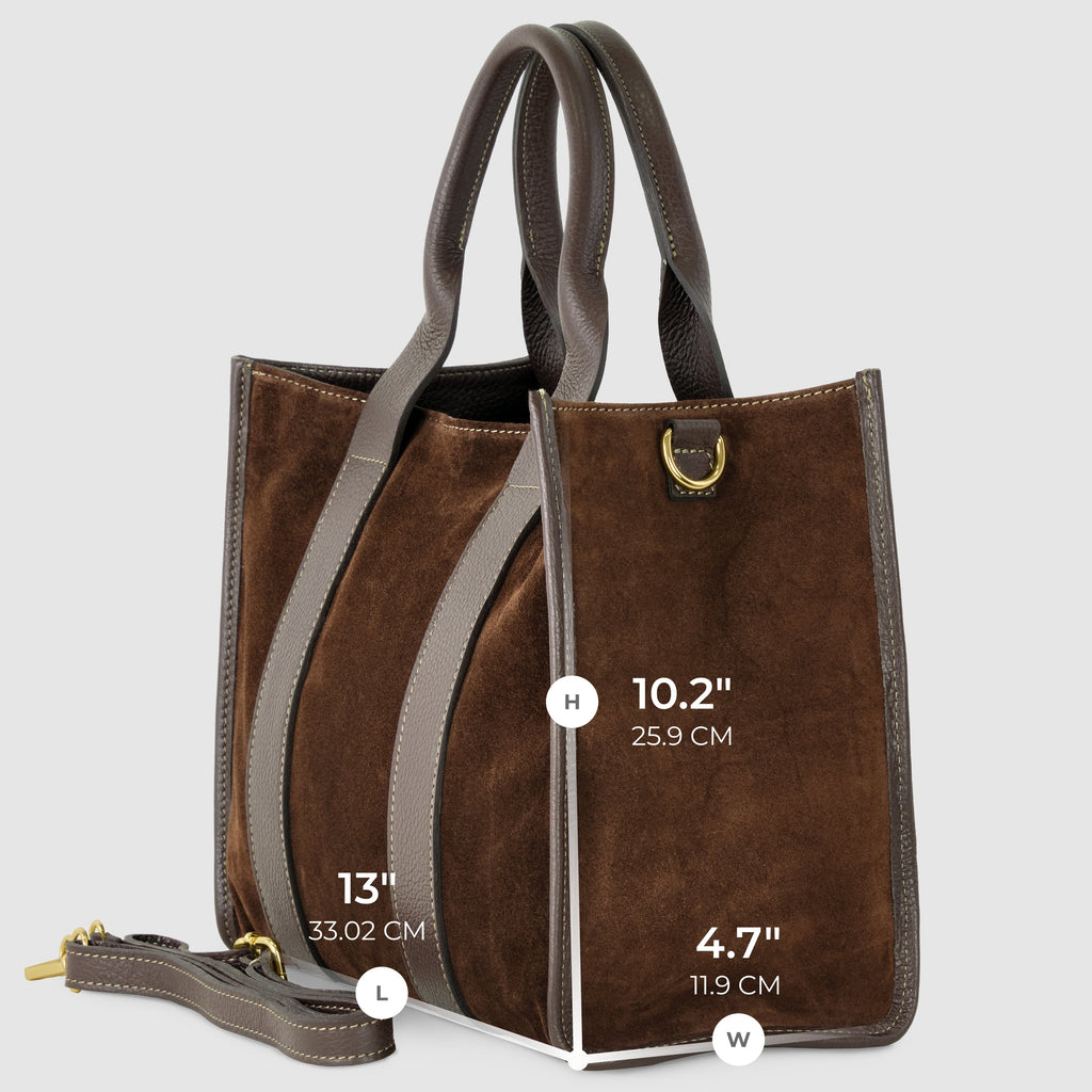 Italian Genuine Suede Dark Brown Structured Tote Bag