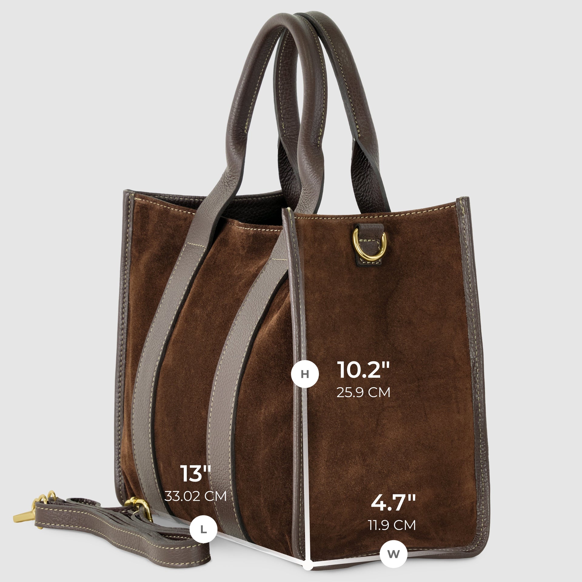 Italian Genuine Suede Dark Brown Structured Tote Bag