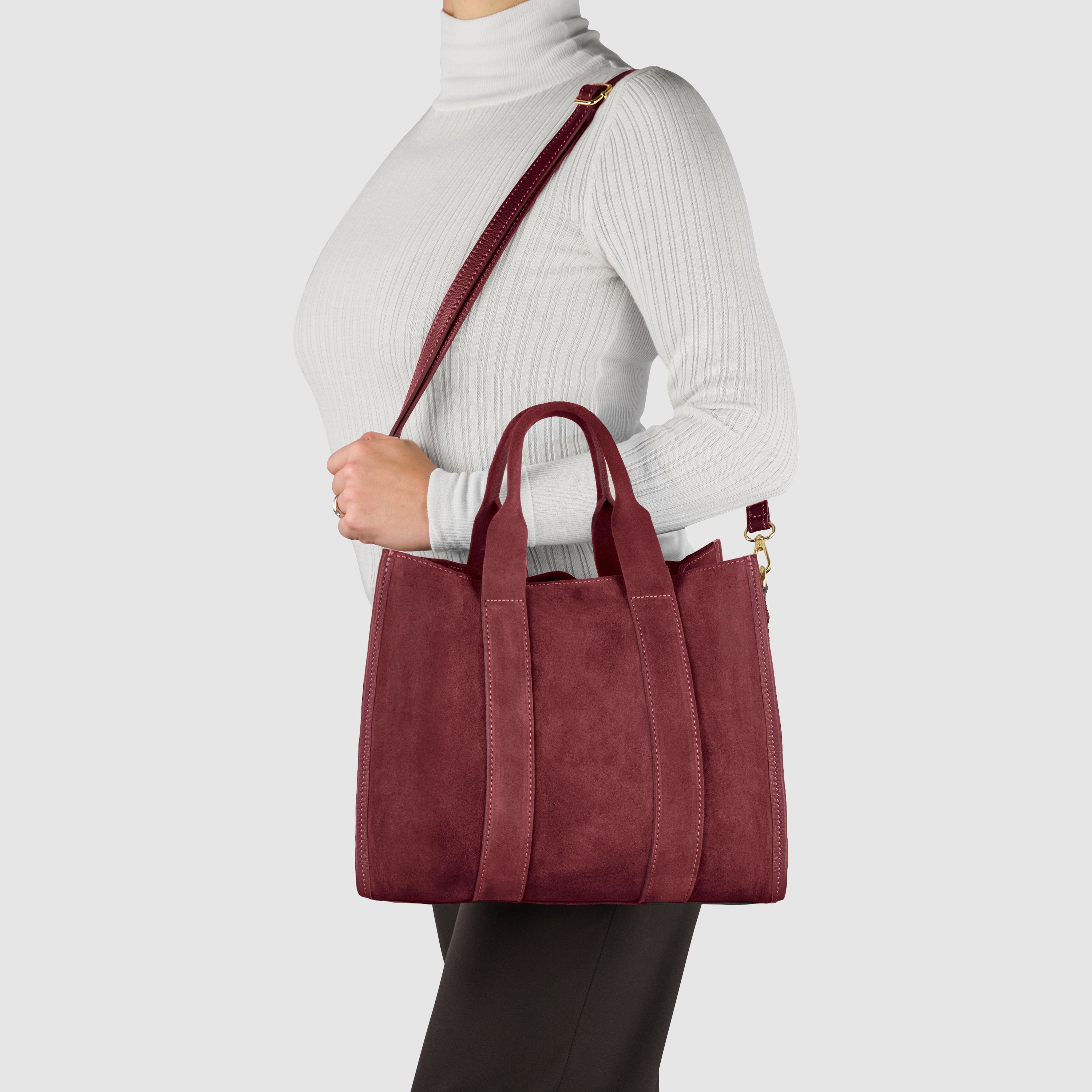 Italian Genuine Suede Dark Brown Structured Tote Bag