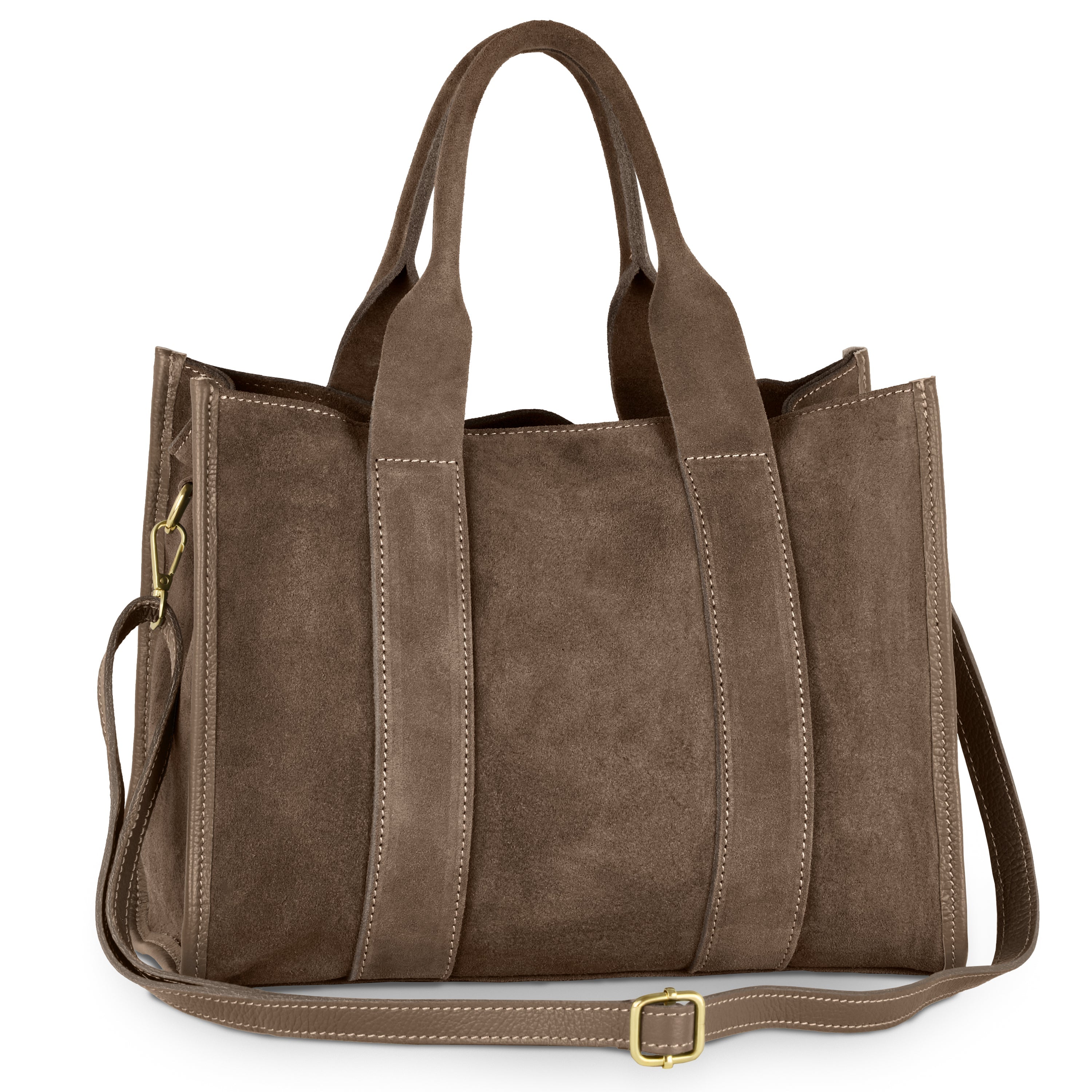 Italian Genuine Suede Dark Brown Structured Tote Bag