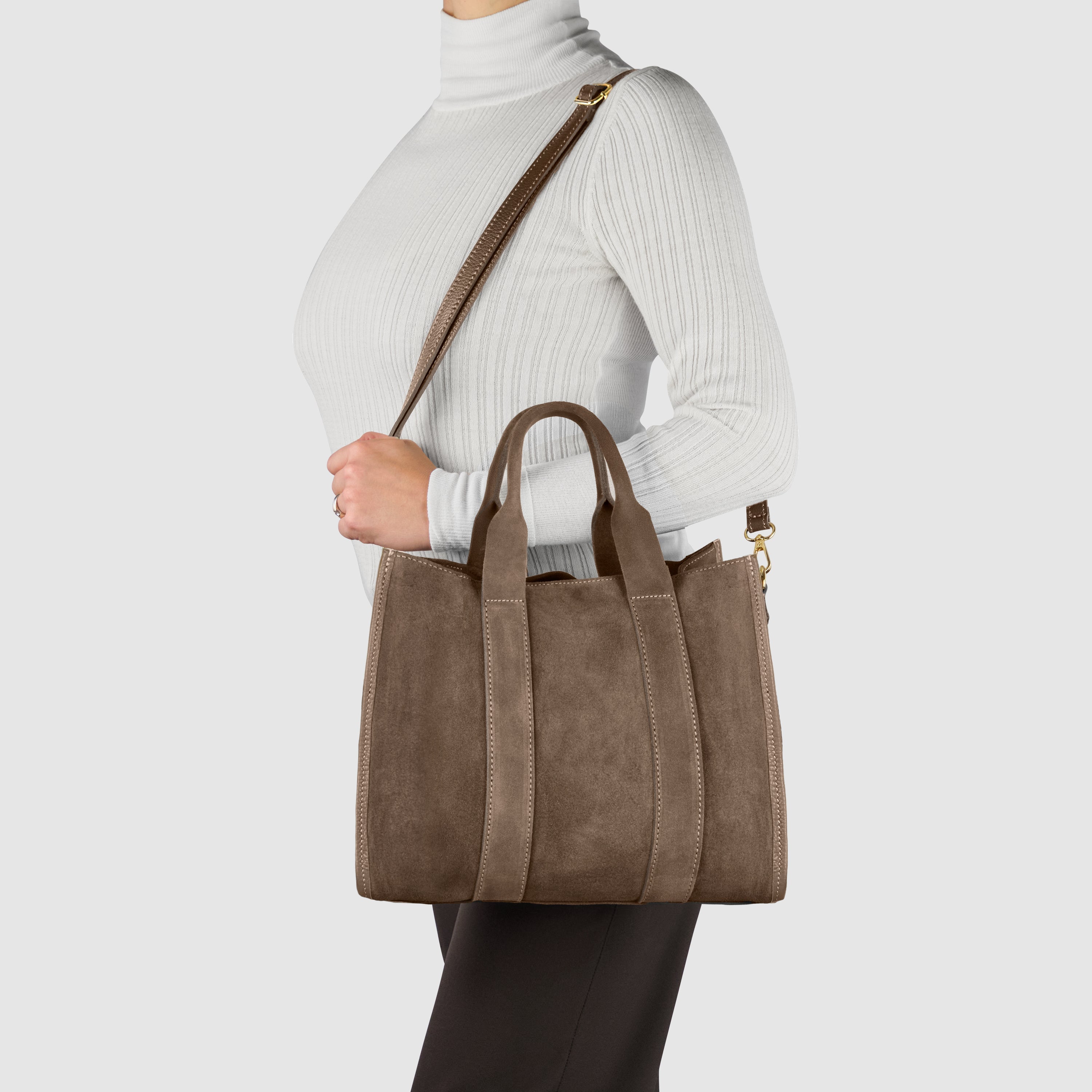 Italian Genuine Suede Dark Brown Structured Tote Bag