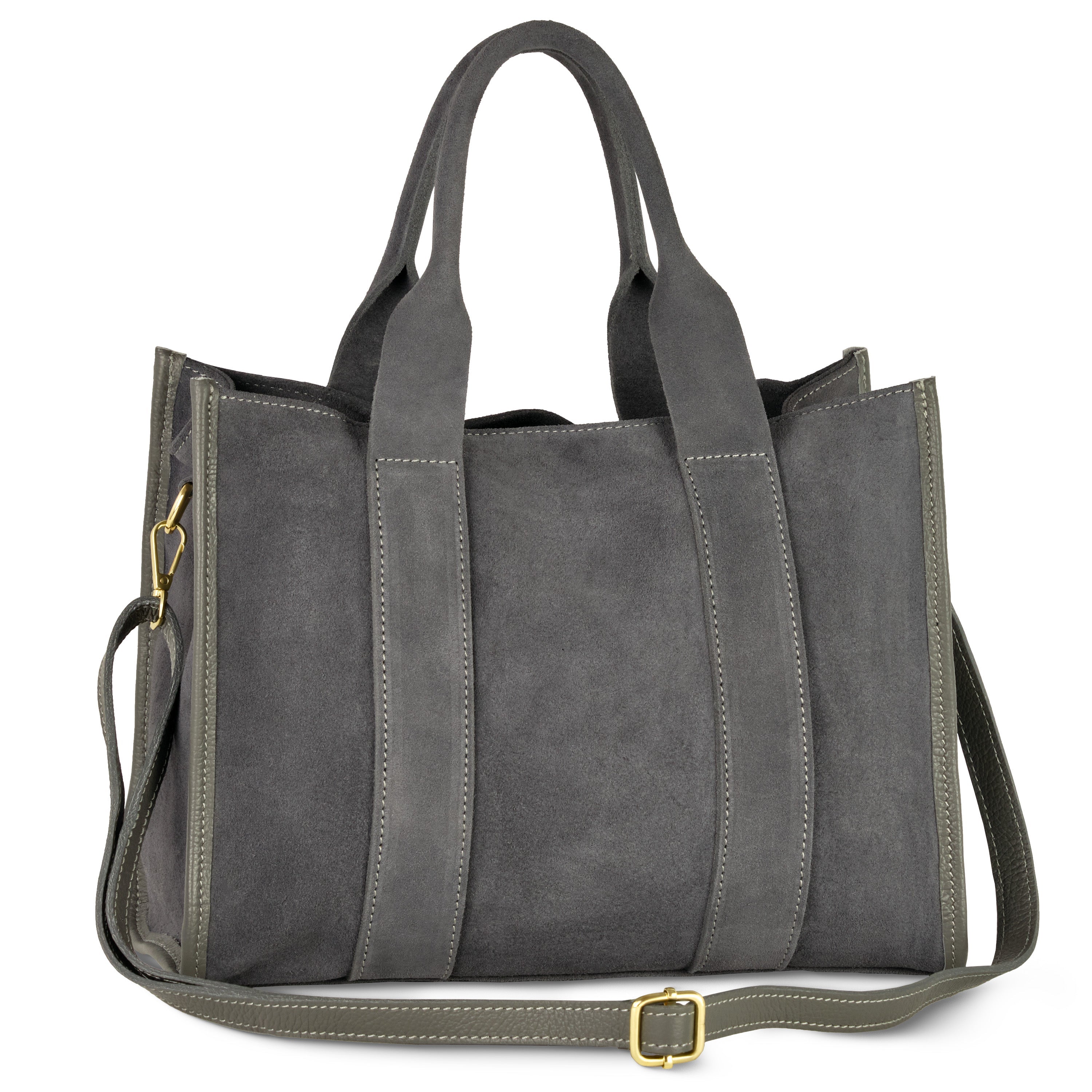 Italian Genuine Suede Dark Brown Structured Tote Bag