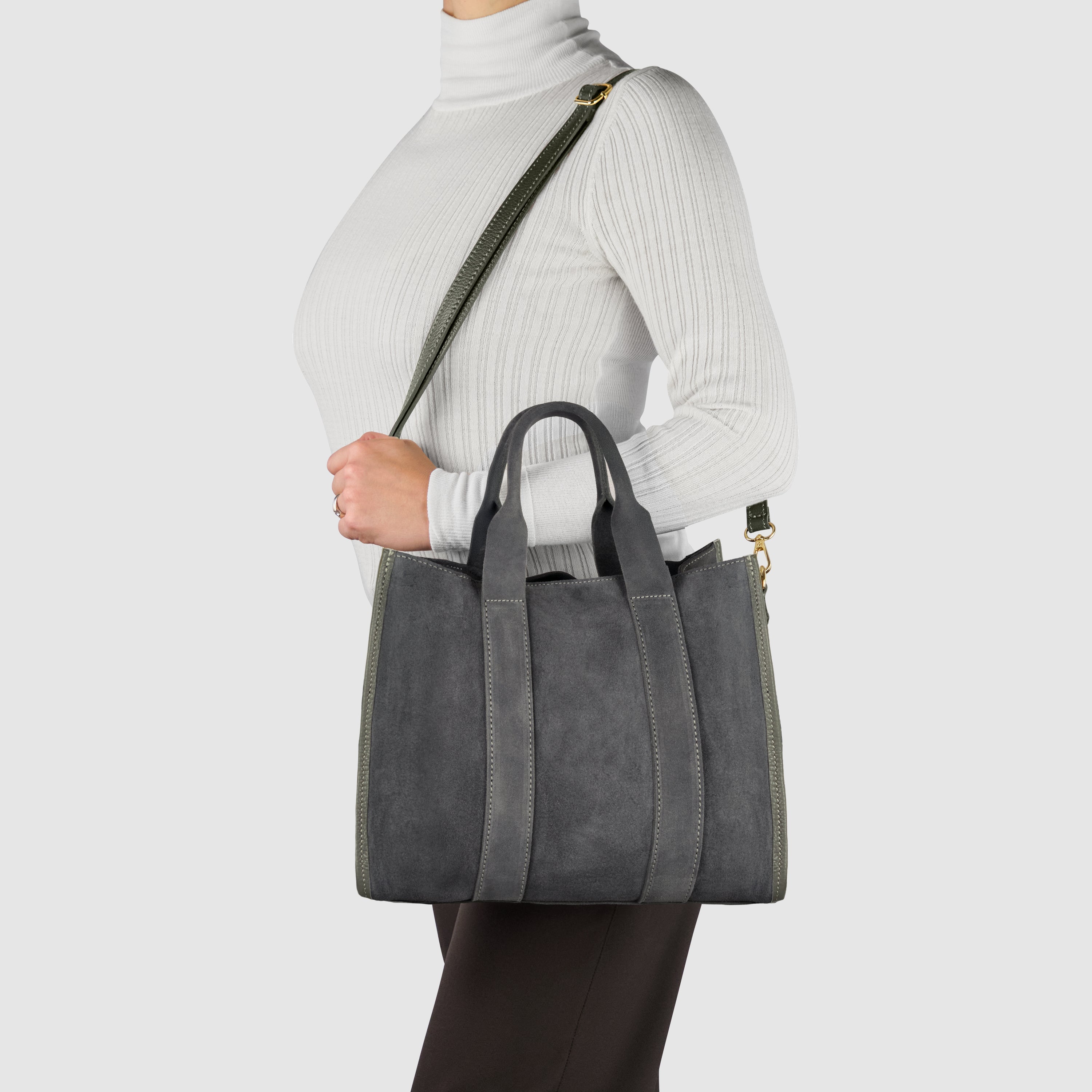 Italian Genuine Suede Dark Brown Structured Tote Bag