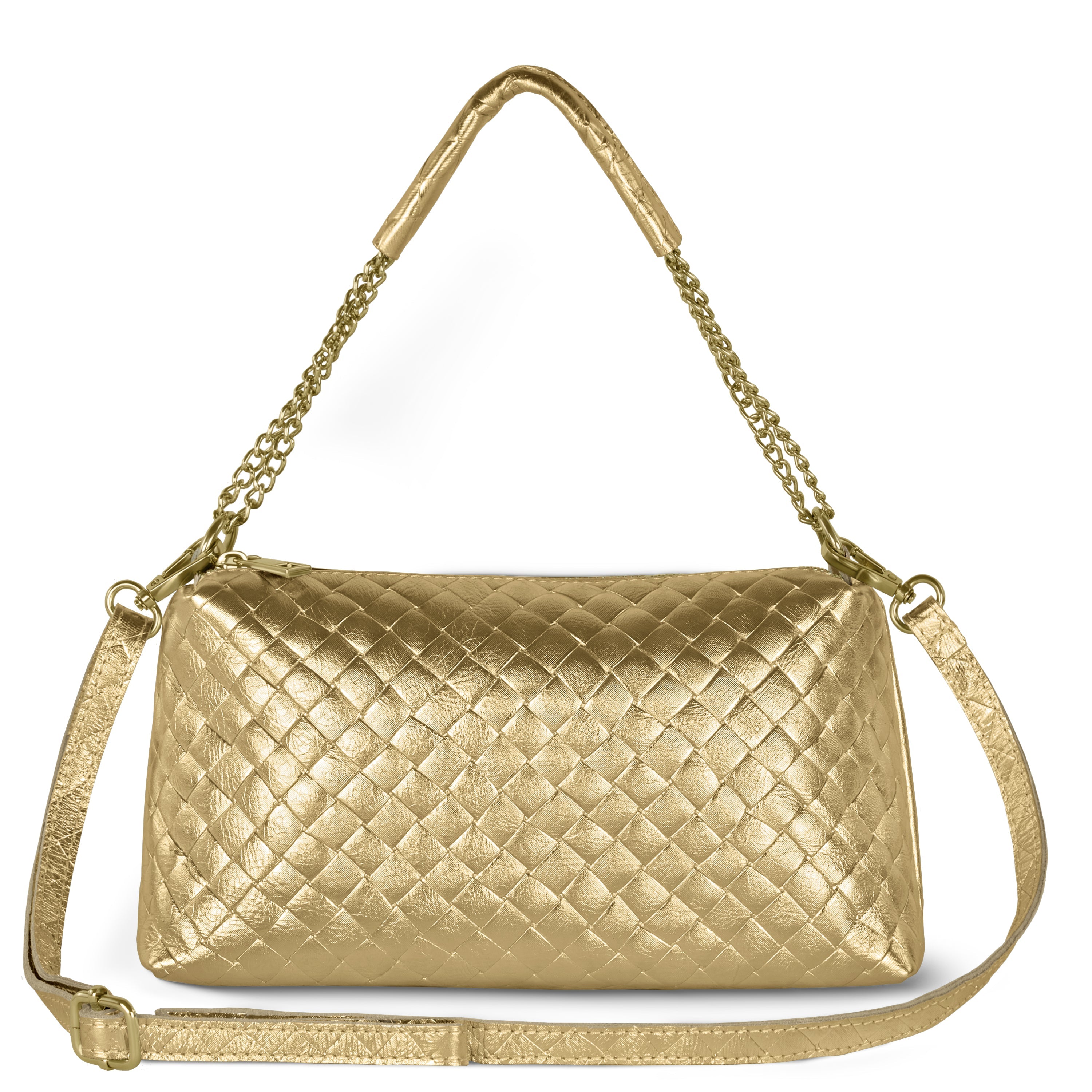 Italian Genuine Weave Metallic Suede Crossbody Bag