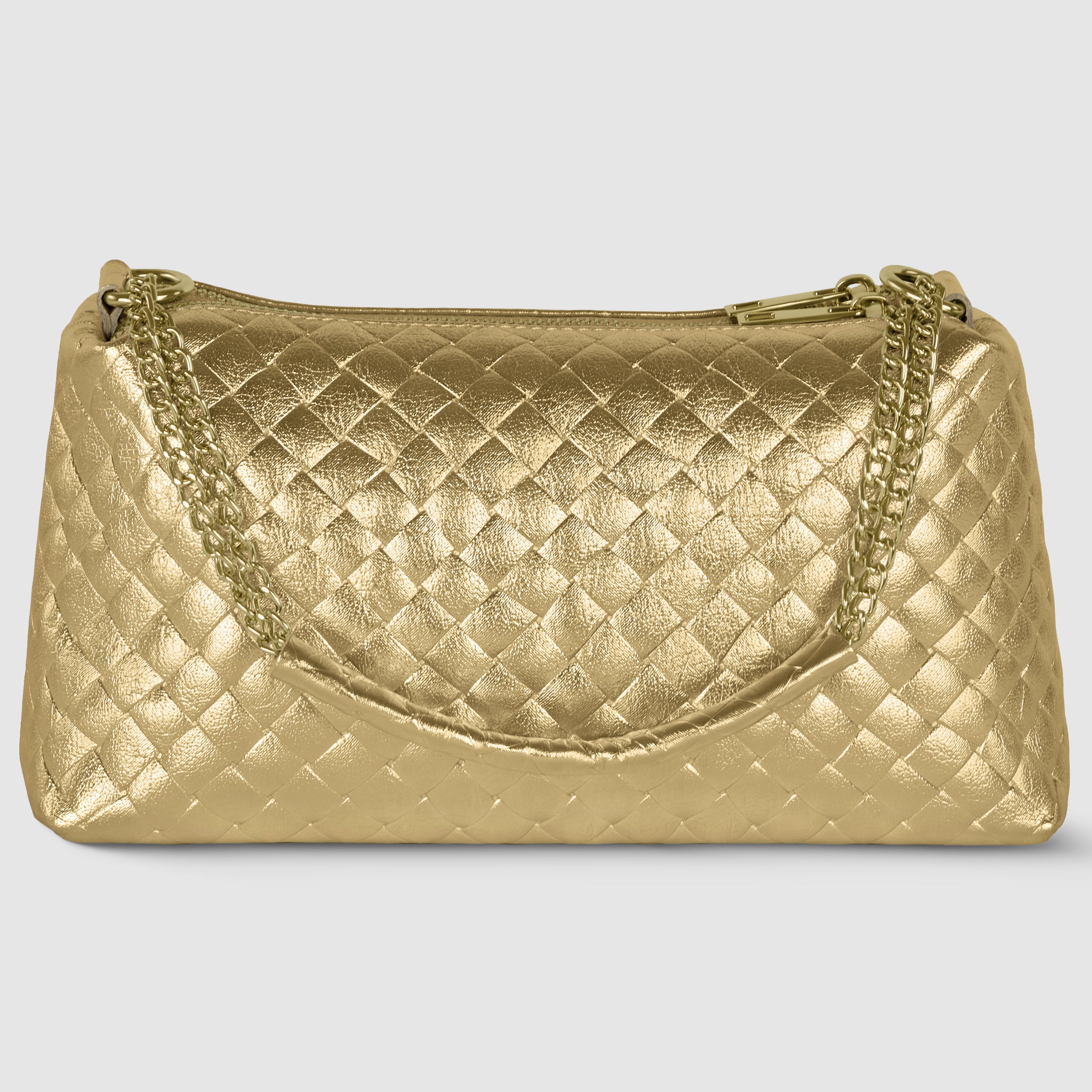 Italian Genuine Weave Metallic Suede Crossbody Bag