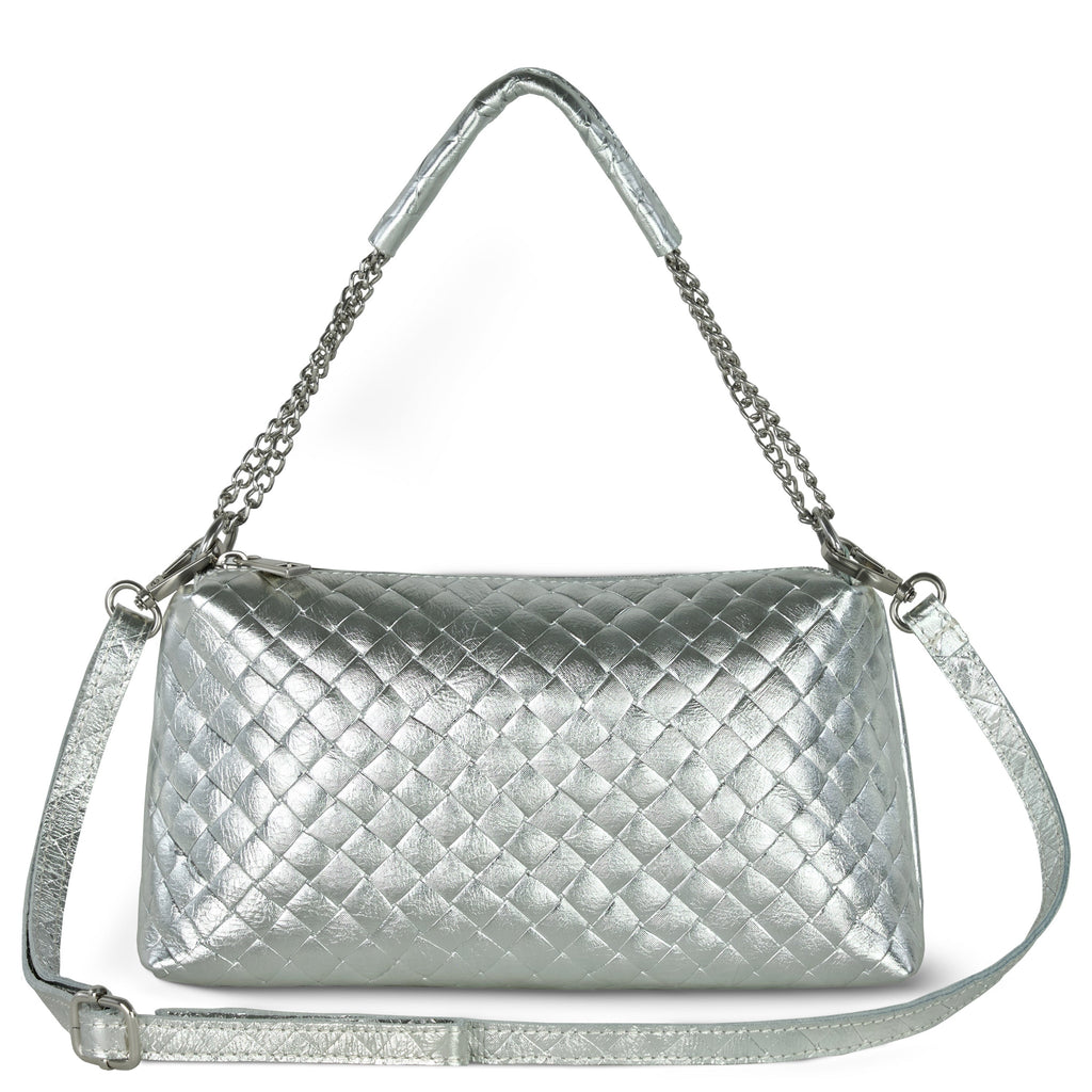 Italian Genuine Weave Metallic Suede Crossbody Bag