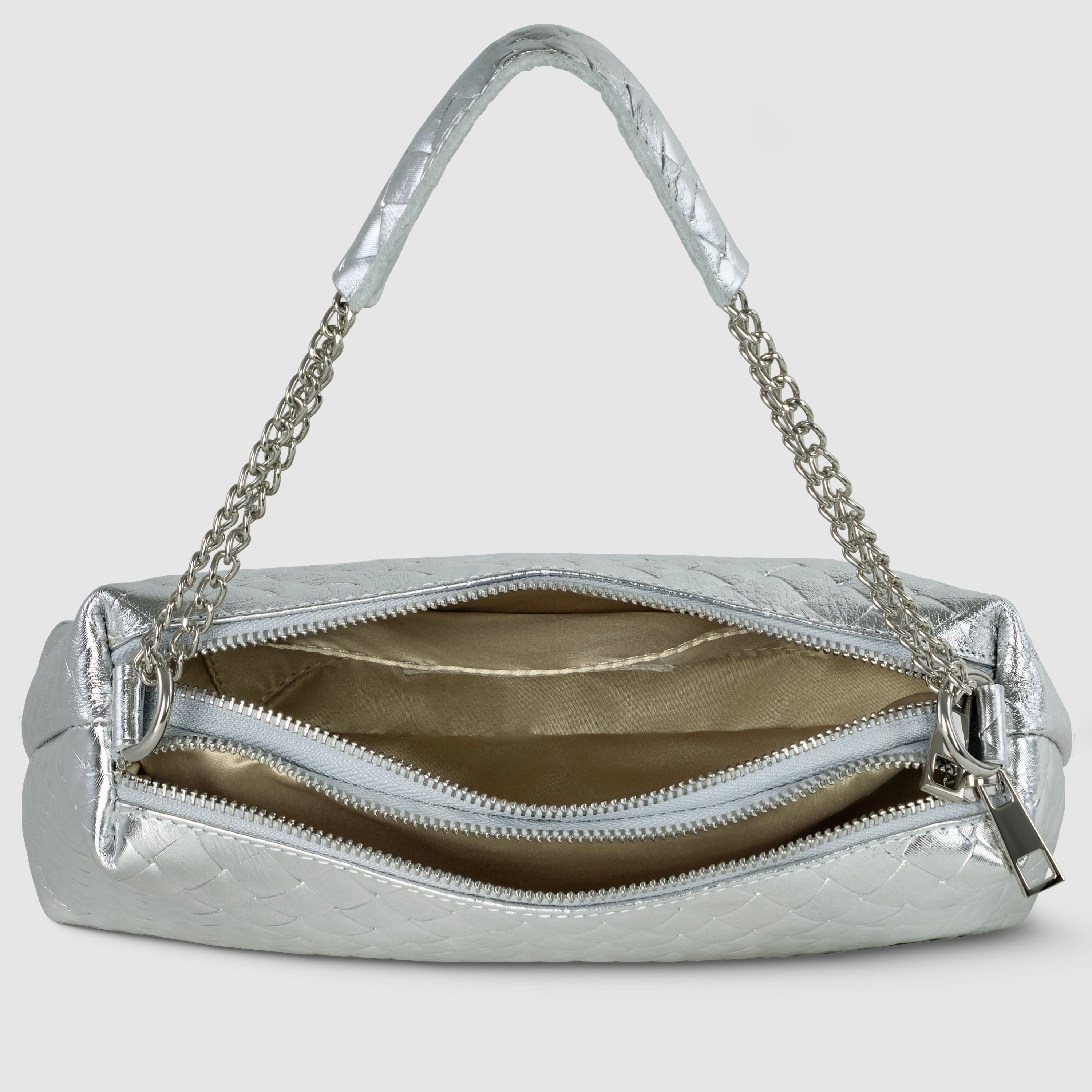 Italian Genuine Weave Metallic Suede Crossbody Bag