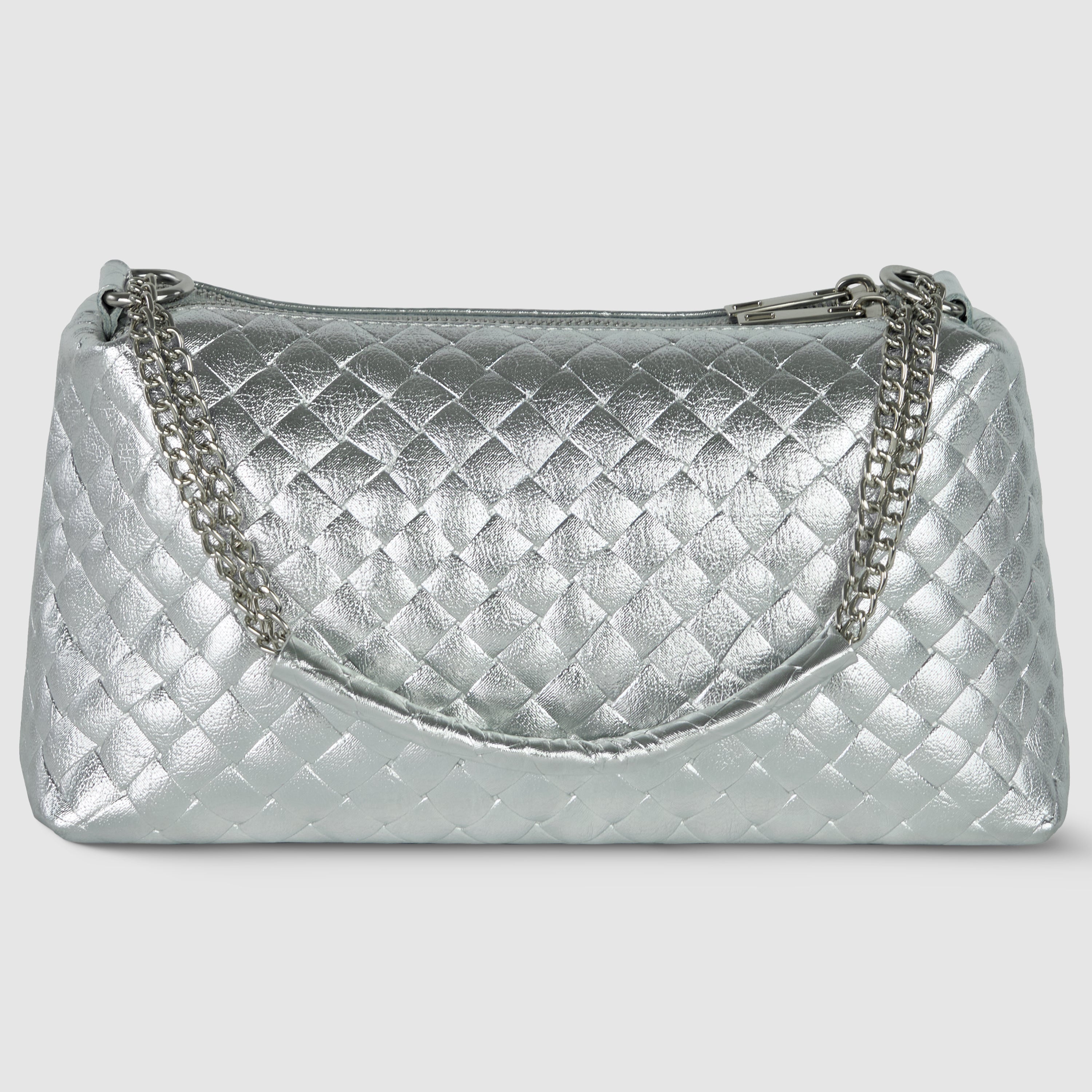 Italian Genuine Weave Metallic Suede Crossbody Bag