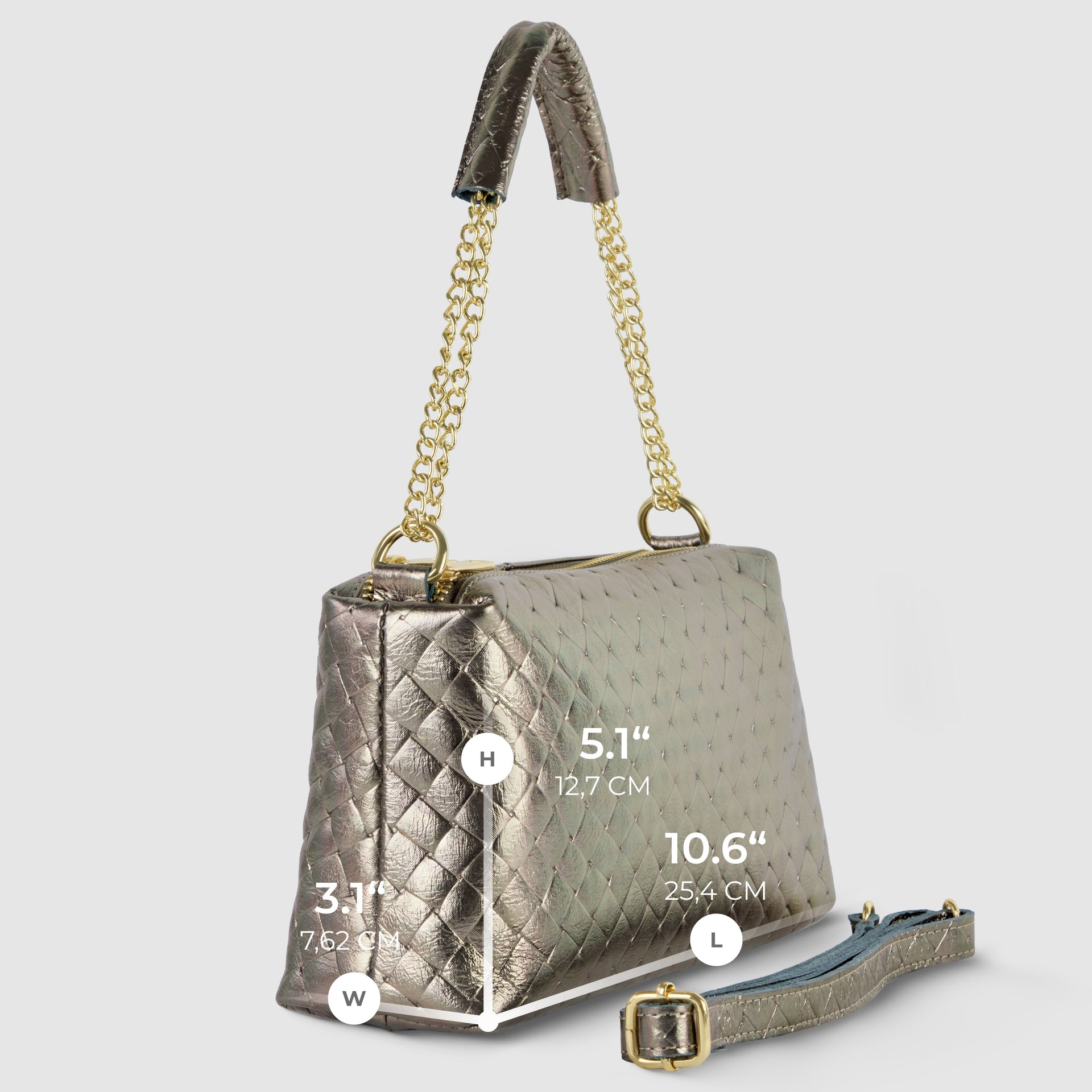 Italian Genuine Weave Metallic Suede Crossbody Bag