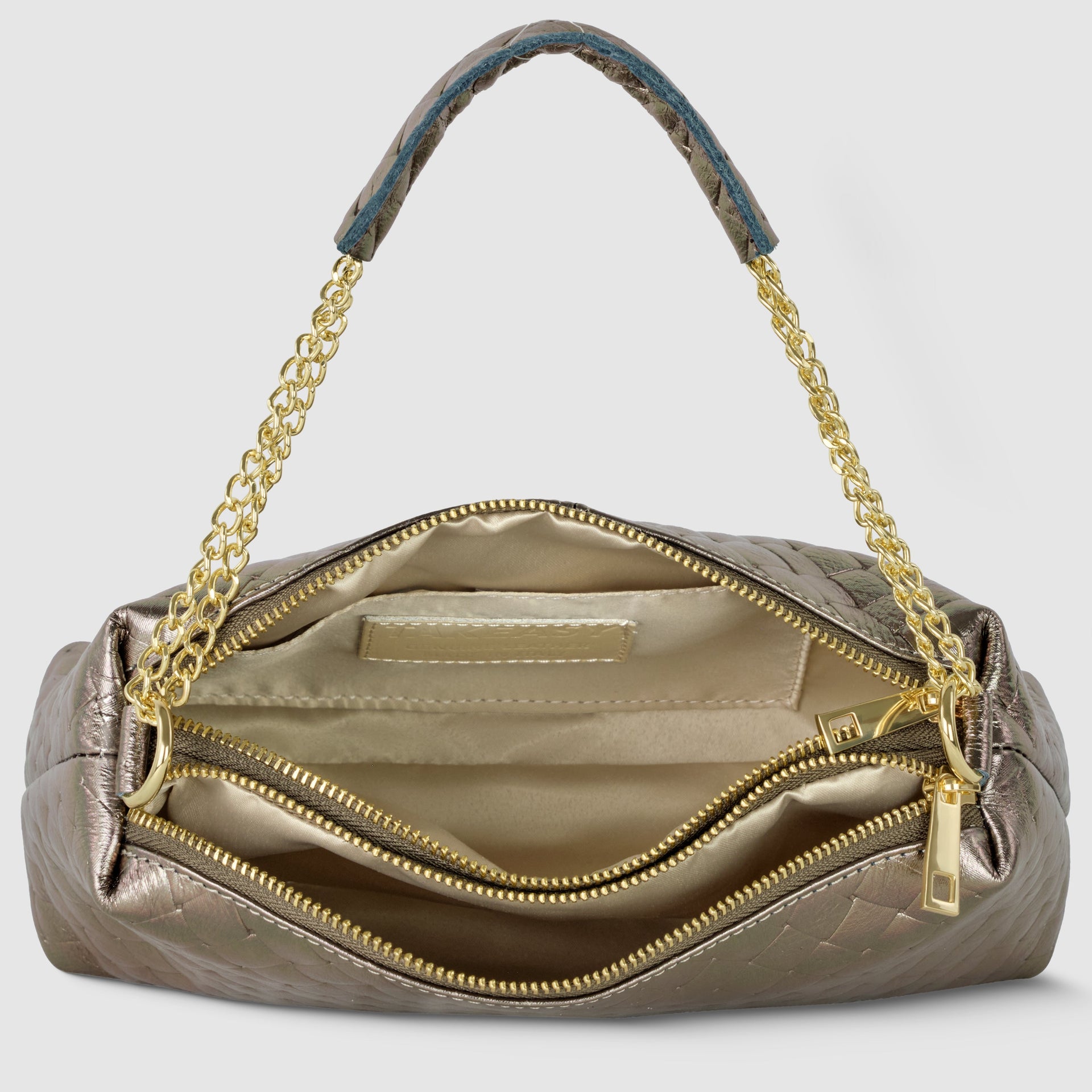 Italian Genuine Weave Metallic Suede Crossbody Bag