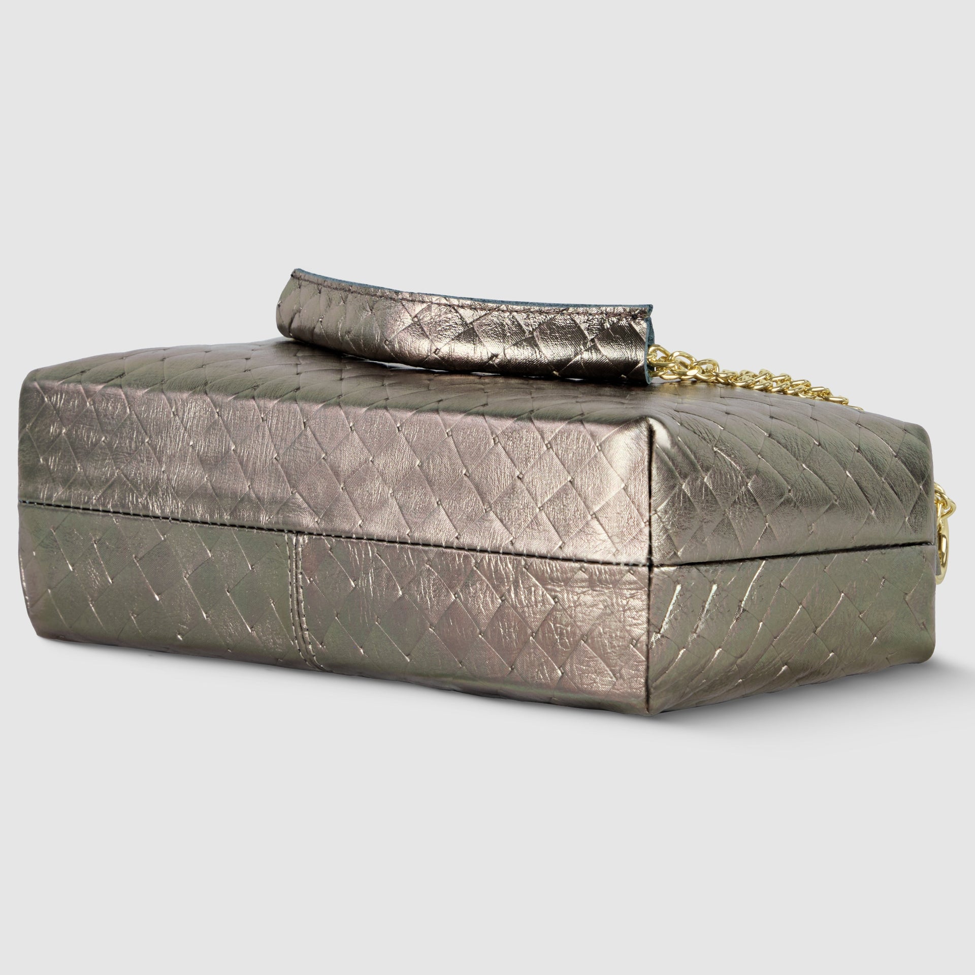 Italian Genuine Weave Metallic Suede Crossbody Bag